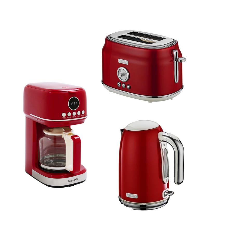 BerghoffBergHOFF GEM RETRO Kırmızı İki Dilim Ekmek Kızartma Makinesi, Su Isıtıcı Kettle Ve Filtre Kahve Makinesi795040279500307950040