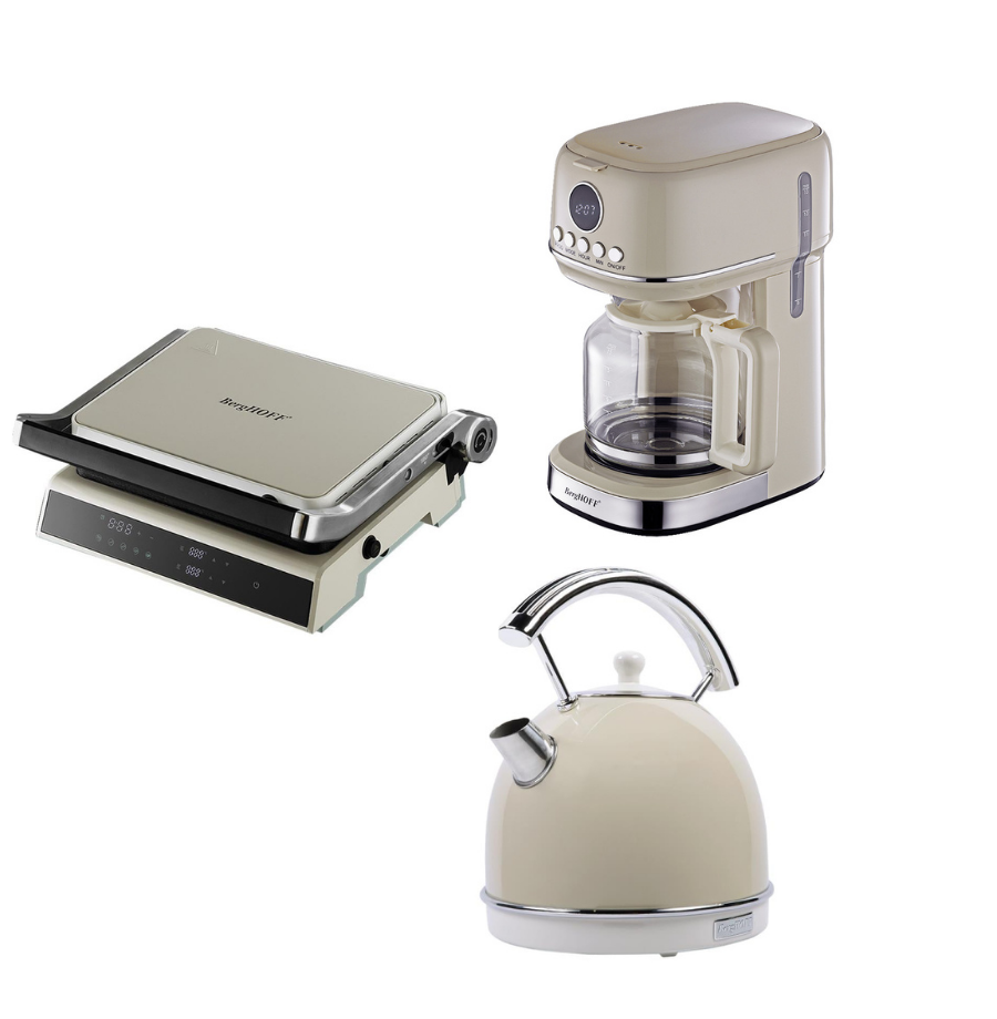 BerghoffBergHOFF GEM RETRO 1.7 Litre Vanilya krem Rengi Yuvarlak Su Isıtıcısı, Dijital Izgara ve Tost Makinesi & Filtre Kahve Makinesi795040079505007950022