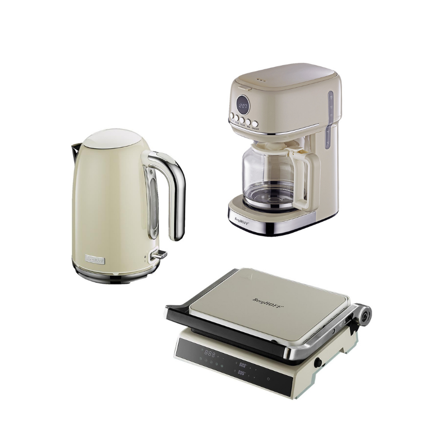 BerghoffBergHOFF GEM RETRO 1.7 Litre Vanilya Krem Rengi Su Isıtıcısı, Filtre Kahve & Vanilya Krem Rengi Dijital Izgara ve Tost Makinesi795040079505007950032
