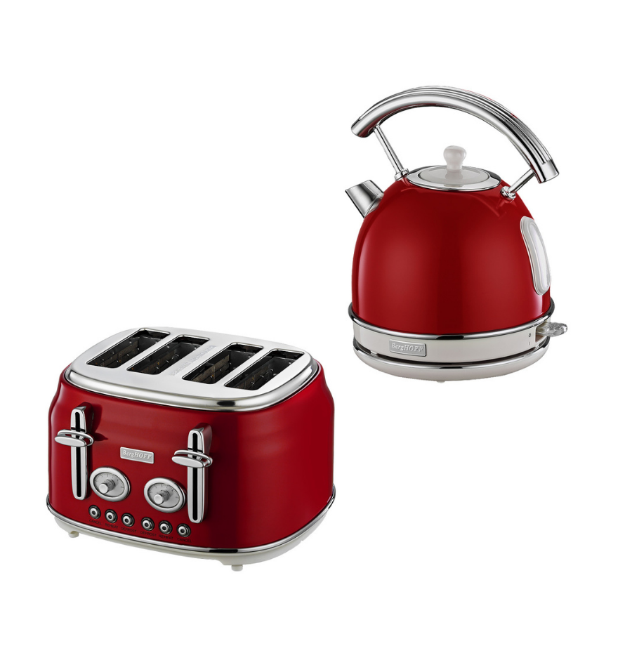 BerghoffBergHOFF GEM RETRO Kırmızı Dört Dilim Ekmek Kızartma Makinesi & 1.7 Litre Kırmızı Yuvarlak Su Isıtıcısı79500507950020