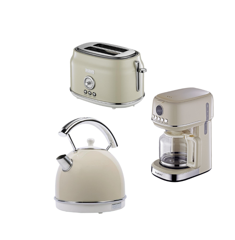 BerghoffBergHOFF GEM RETRO 1.7 Litre Vanilya krem Rengi Yuvarlak Su Isıtıcısı, Filtre Kahve & Ekmek Kızartma Makinesi795002279504007950042