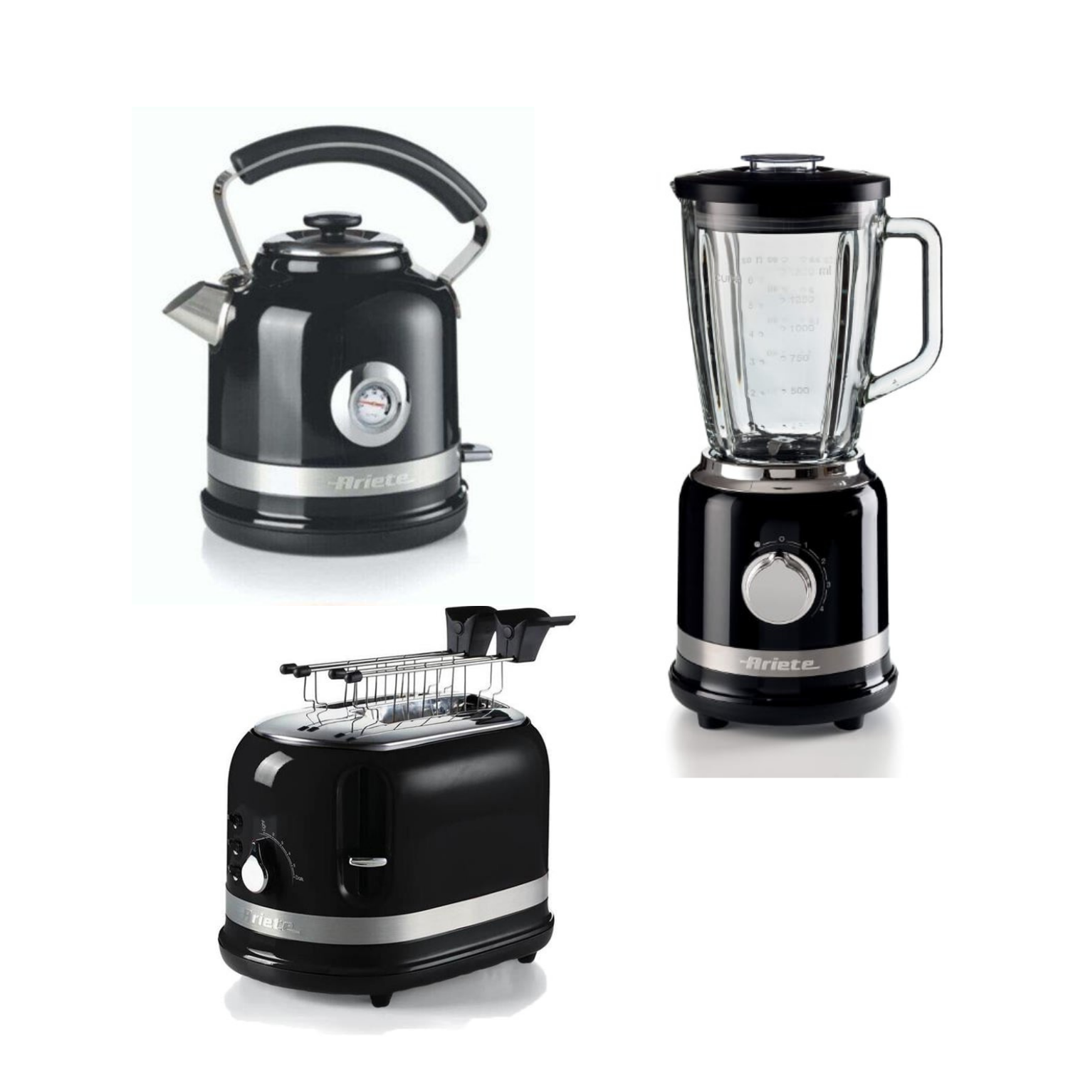 ARIETEModerna Serisi Su Isıtıcı Kettle, Ekmek Kızartma Ve Blender Seti Siyah00C28540200C0149010585/02AR0