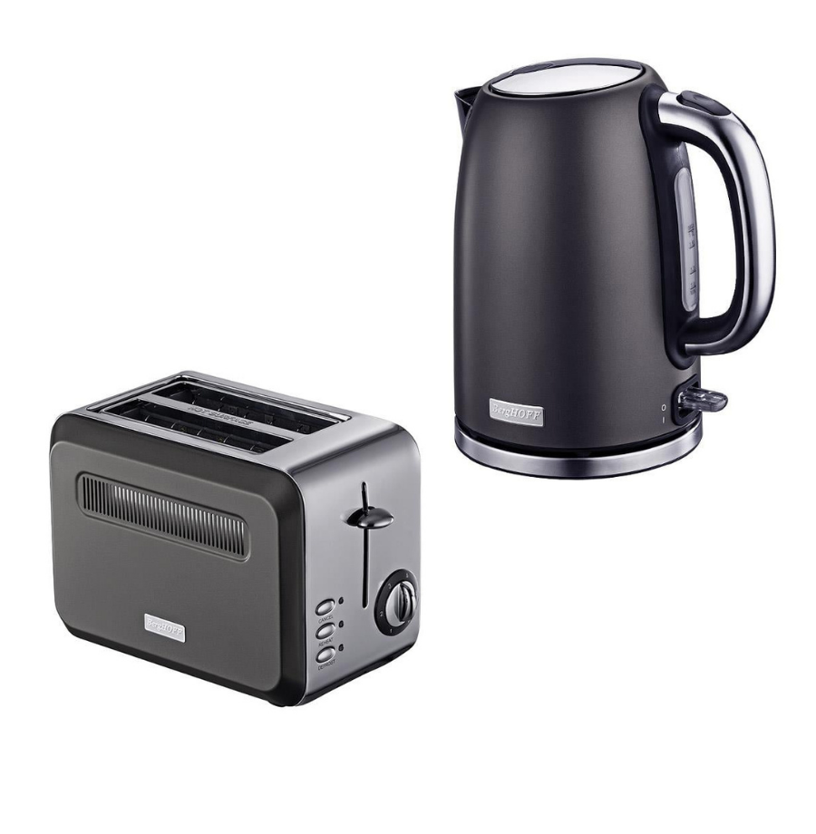 BerghoffBergHOFF GEM TITAN Parlak Gümüş Gri İki Dilim Ekmek Kızartma Makinesi & Su Isıtıcı Kettle 79500727950062