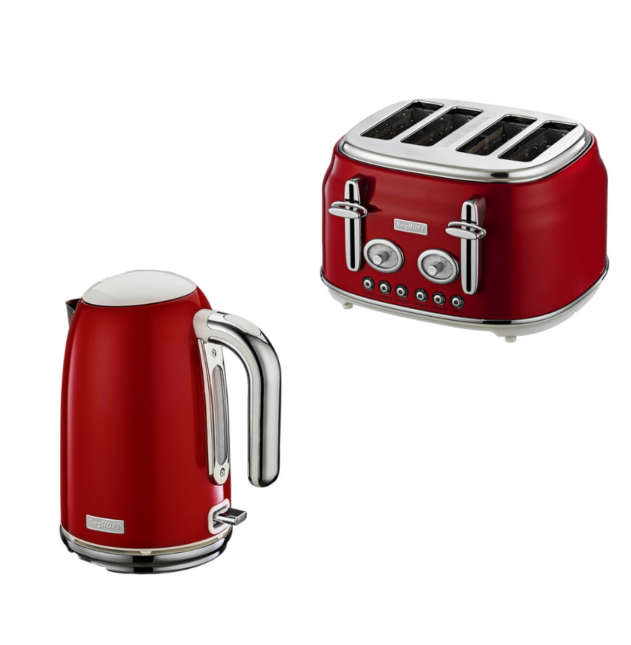 BerghoffBergHOFF GEM RETRO 1.7 Litre Kırmızı Su Isıtıcısı & Kırmızı Dört Dilim Ekmek Kızartma Makinesi79500307950050