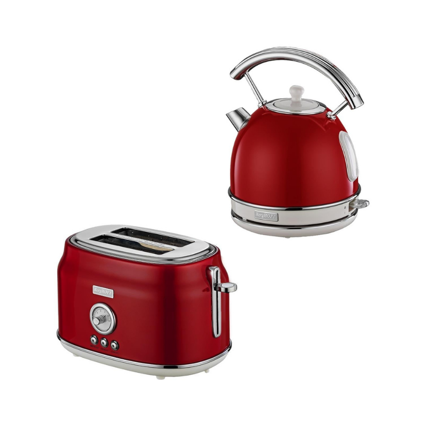 BerghoffBergHOFF GEM RETRO 1.7 Litre Kırmızı Yuvarlak Su Isıtıcısı & Kırmızı İki Dilim Ekmek Kızartma Makinesi79500207950040