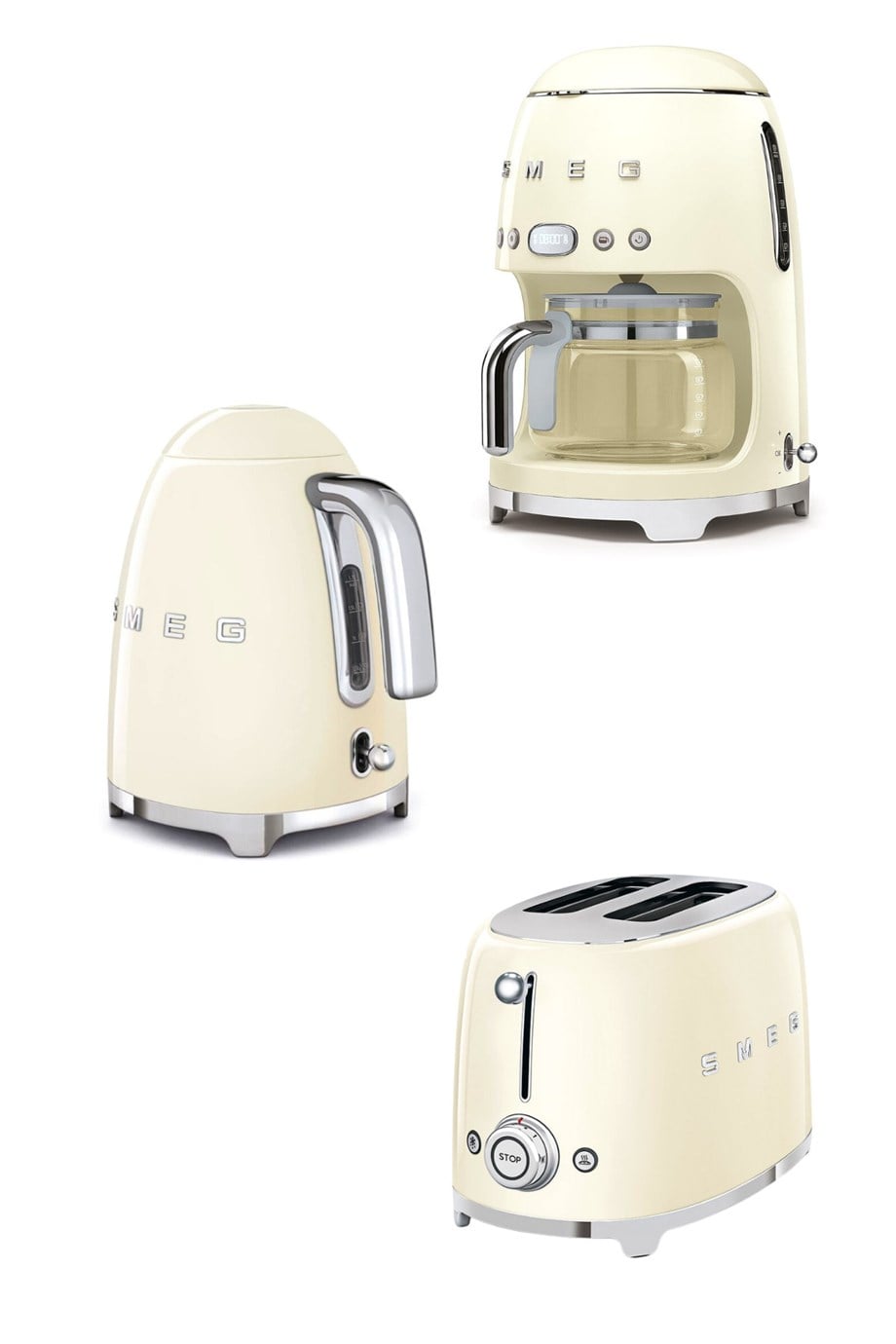 SMEGSmeg Krem Kettle 1x2 Ekmek Kızartma Makinesi ve Filtre Kahve Makine SetiKLF03CR-TSF01CR-DCF02CR