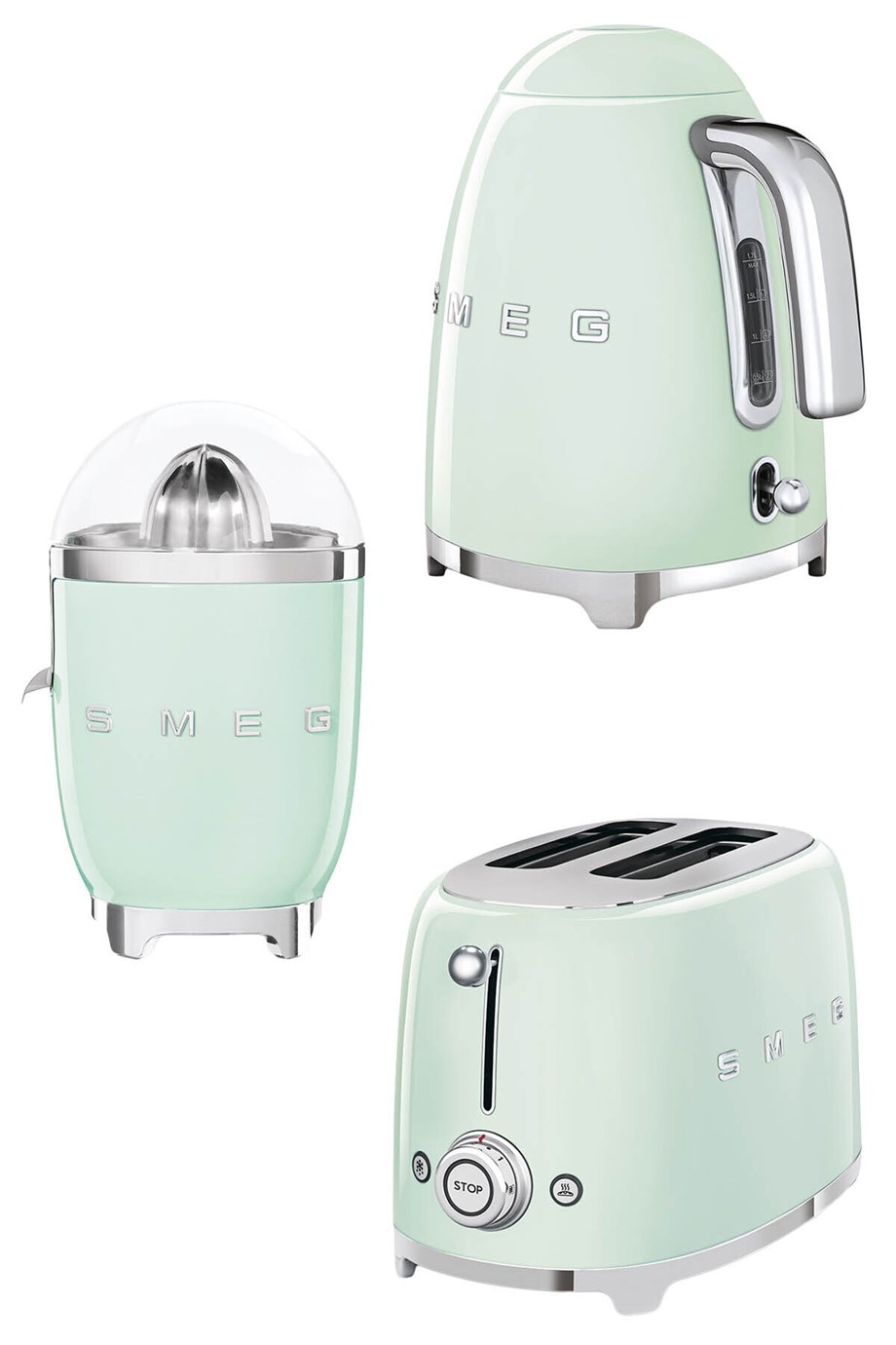 SMEGSmeg Pastel Yeşil Kettle Ekmek Kızartma Makinesi Ve Narenciye Sıkacağı SetiKLF04TSF01CJF01PGEU