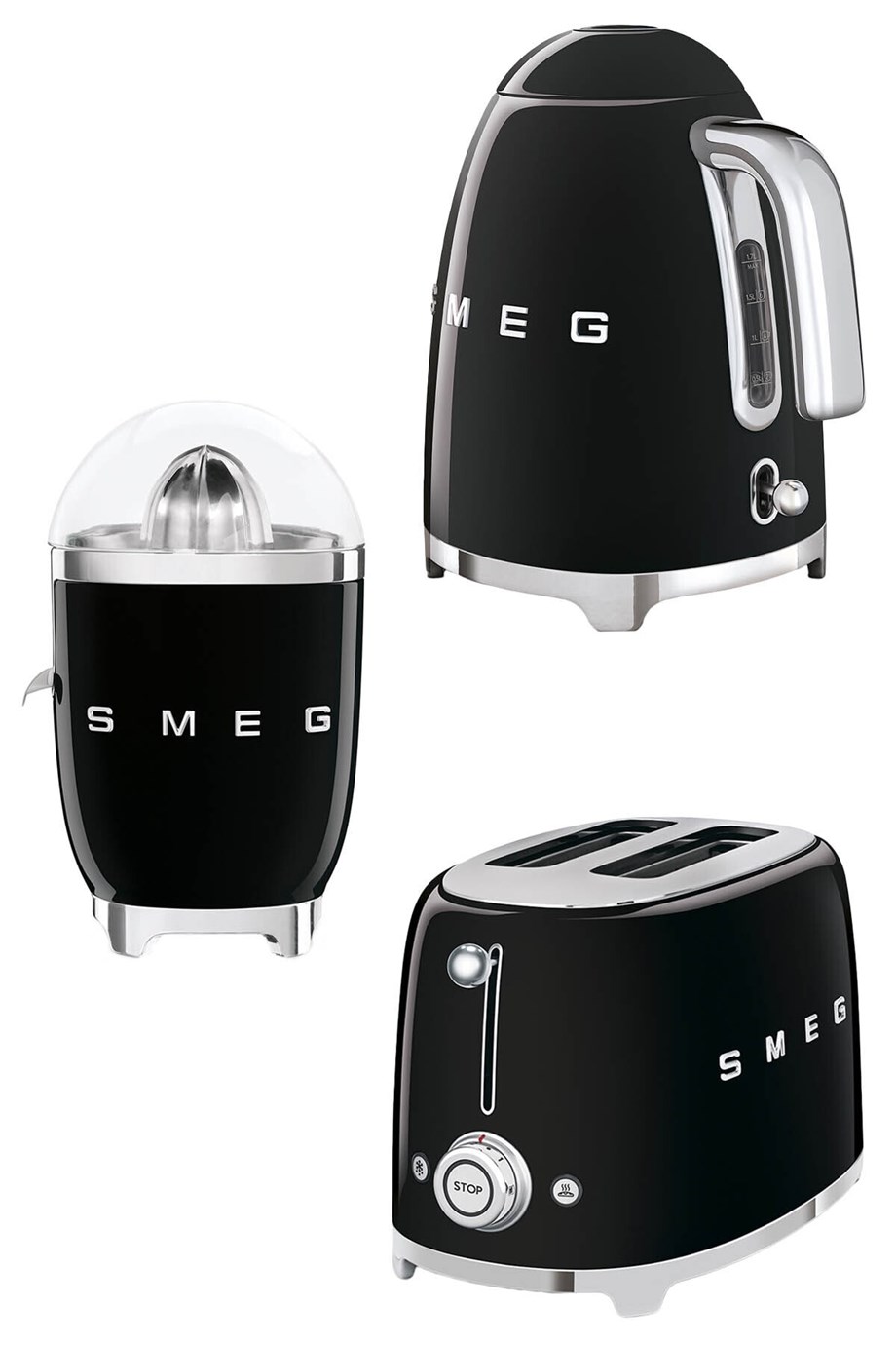 SMEGSmeg Siyah Kettle Ekmek Kızartma Makinesi Ve Narenciye Sıkacağı Seti KLF-TSF-BLEUCJF01KLF03TSF01BLEU