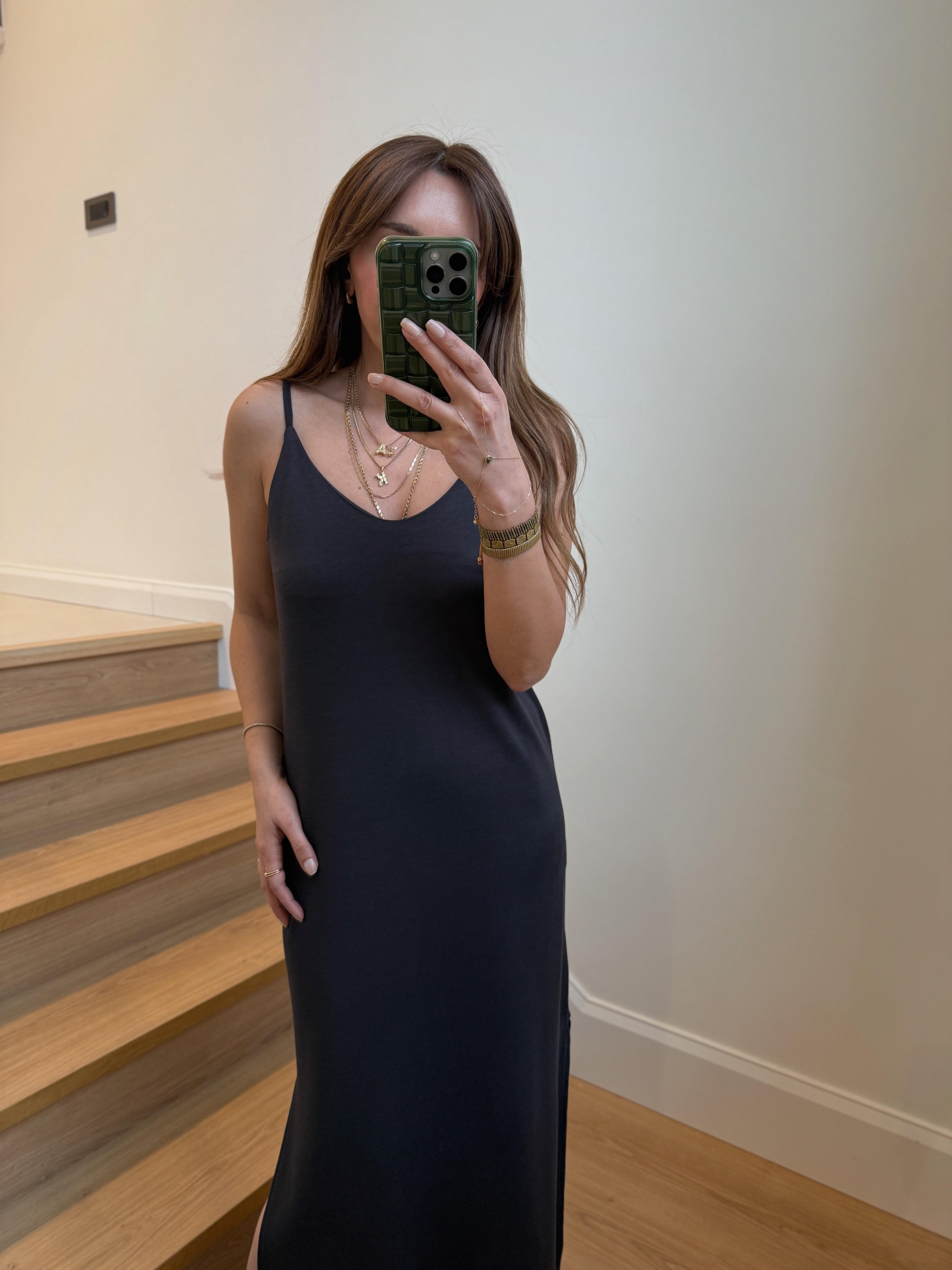 0060 İp Askılı Füme Petek Modal Elbise