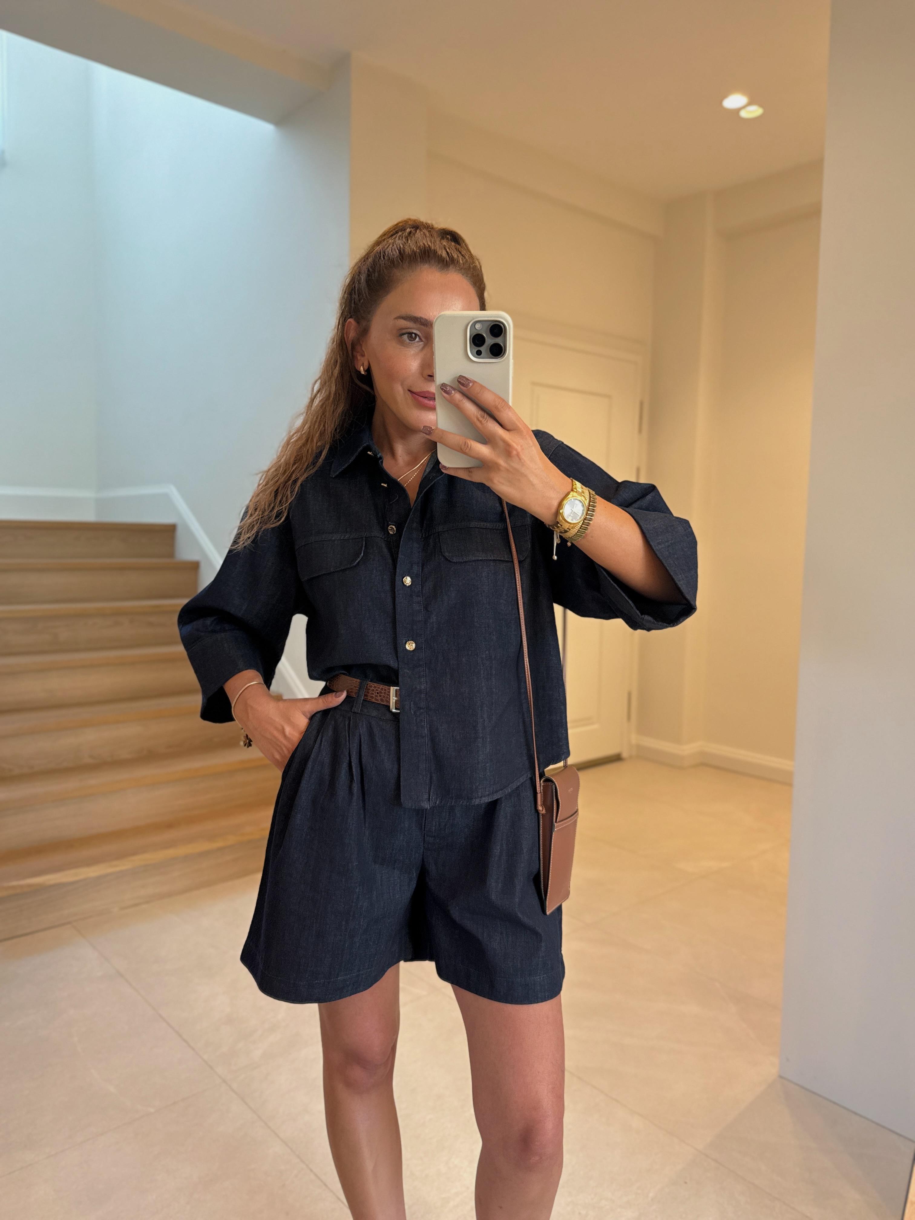 0092 Denim Gömlek Şort Takım