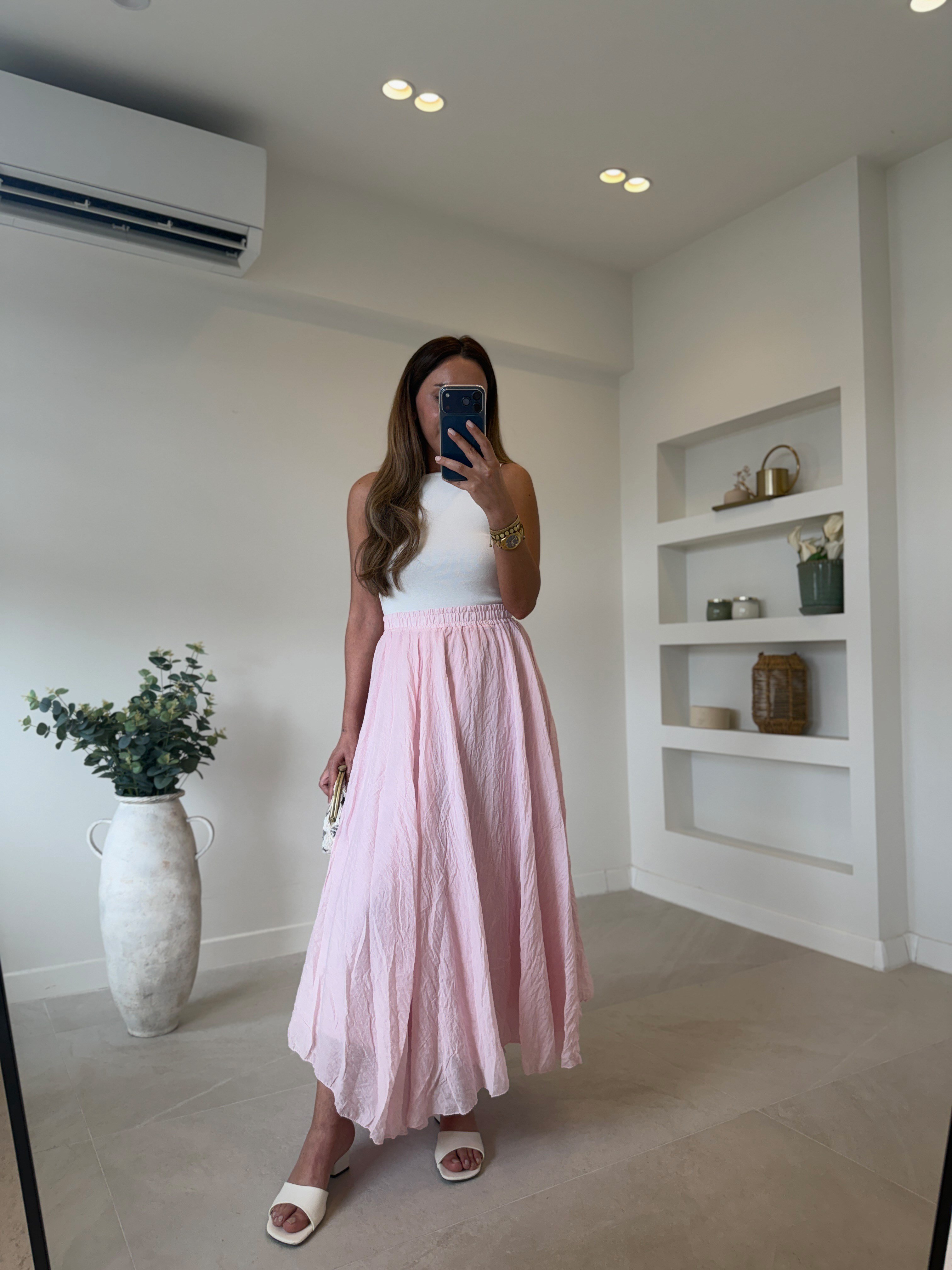 1022 Pembe Astarlı Asimetrik Etek