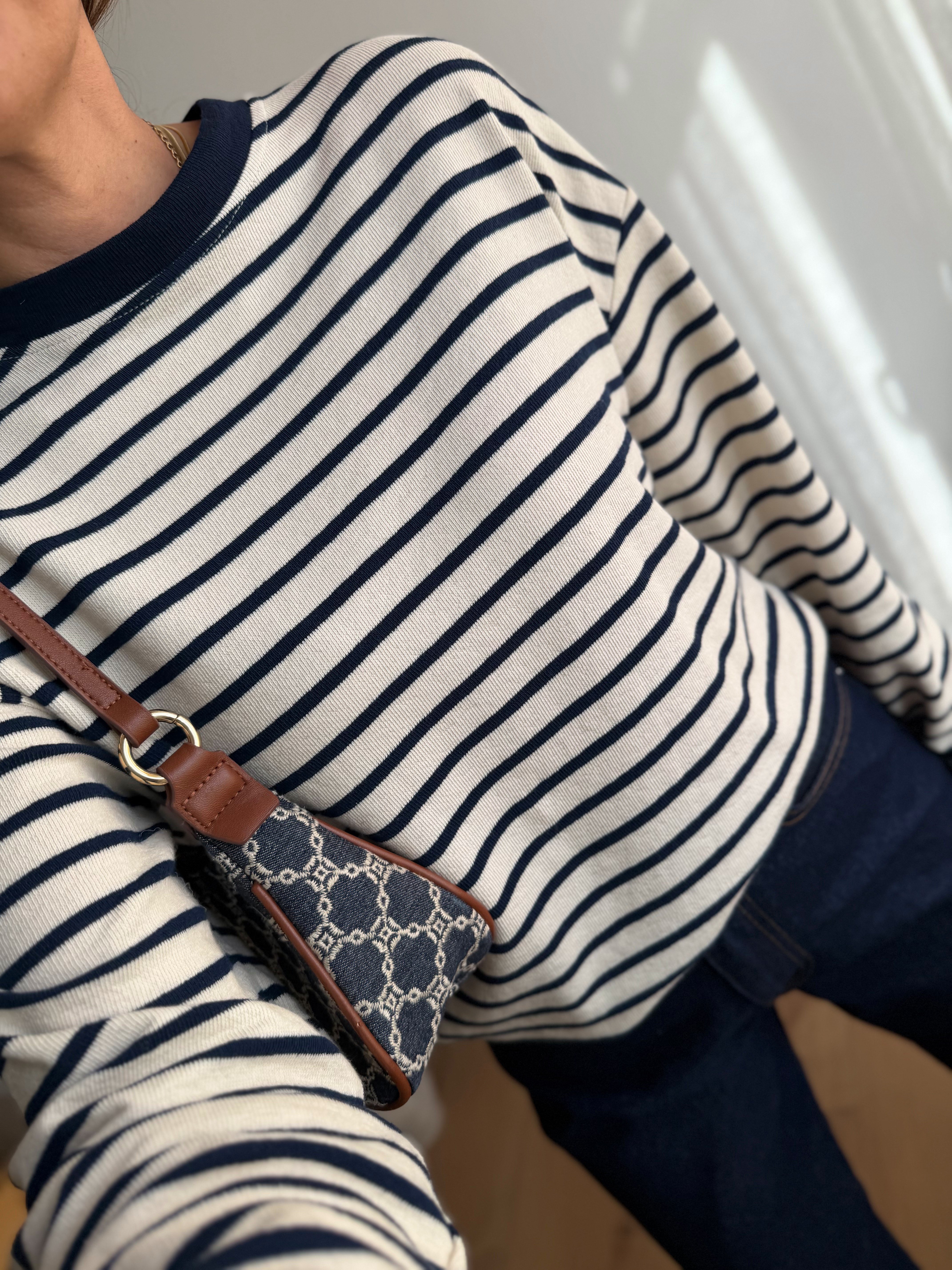 26354 Yırtmaçlı Lacivert Çizgili İnce Sweatshirt