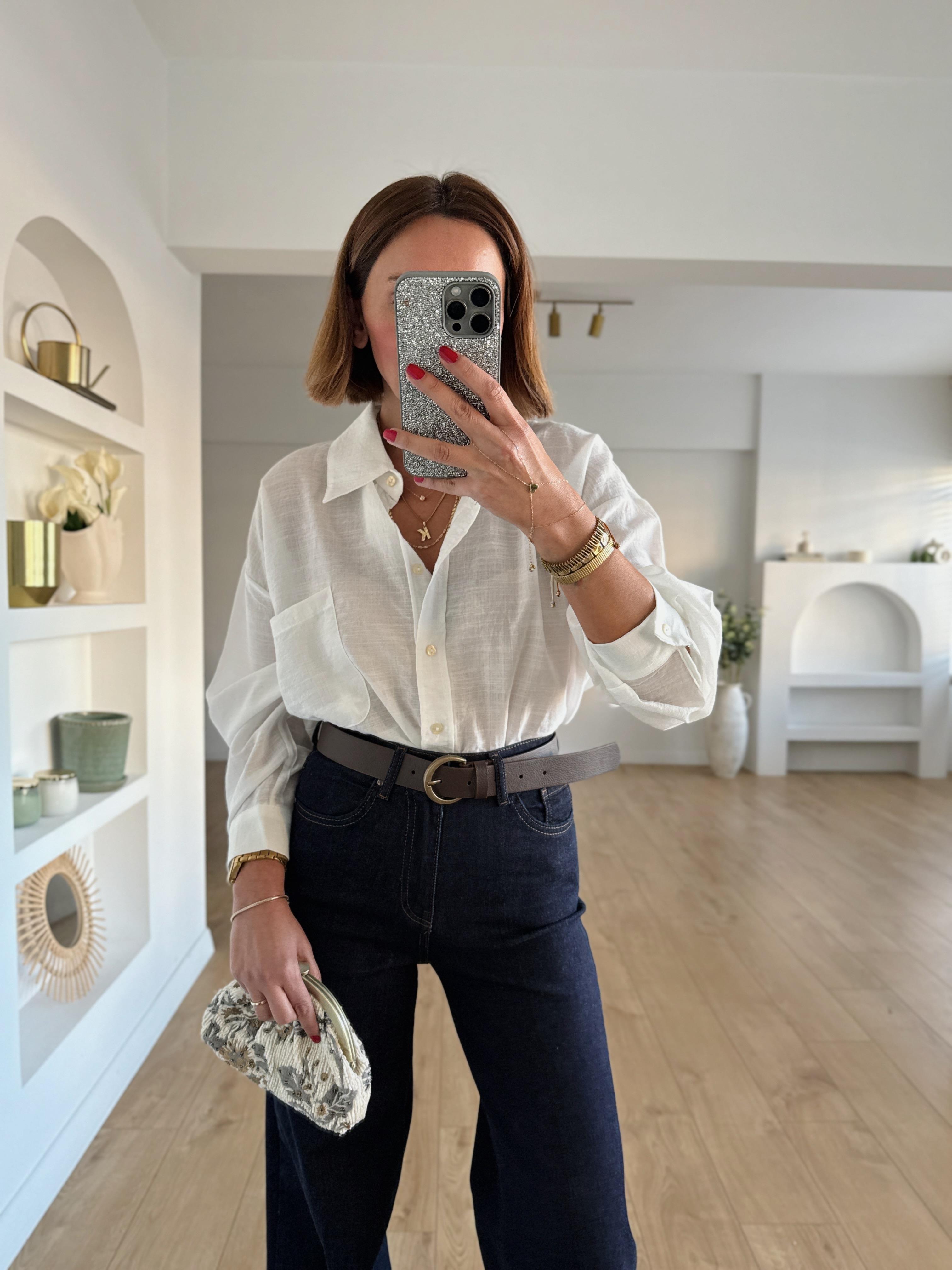 4846 Beyaz Oversize Cepli Gömlek