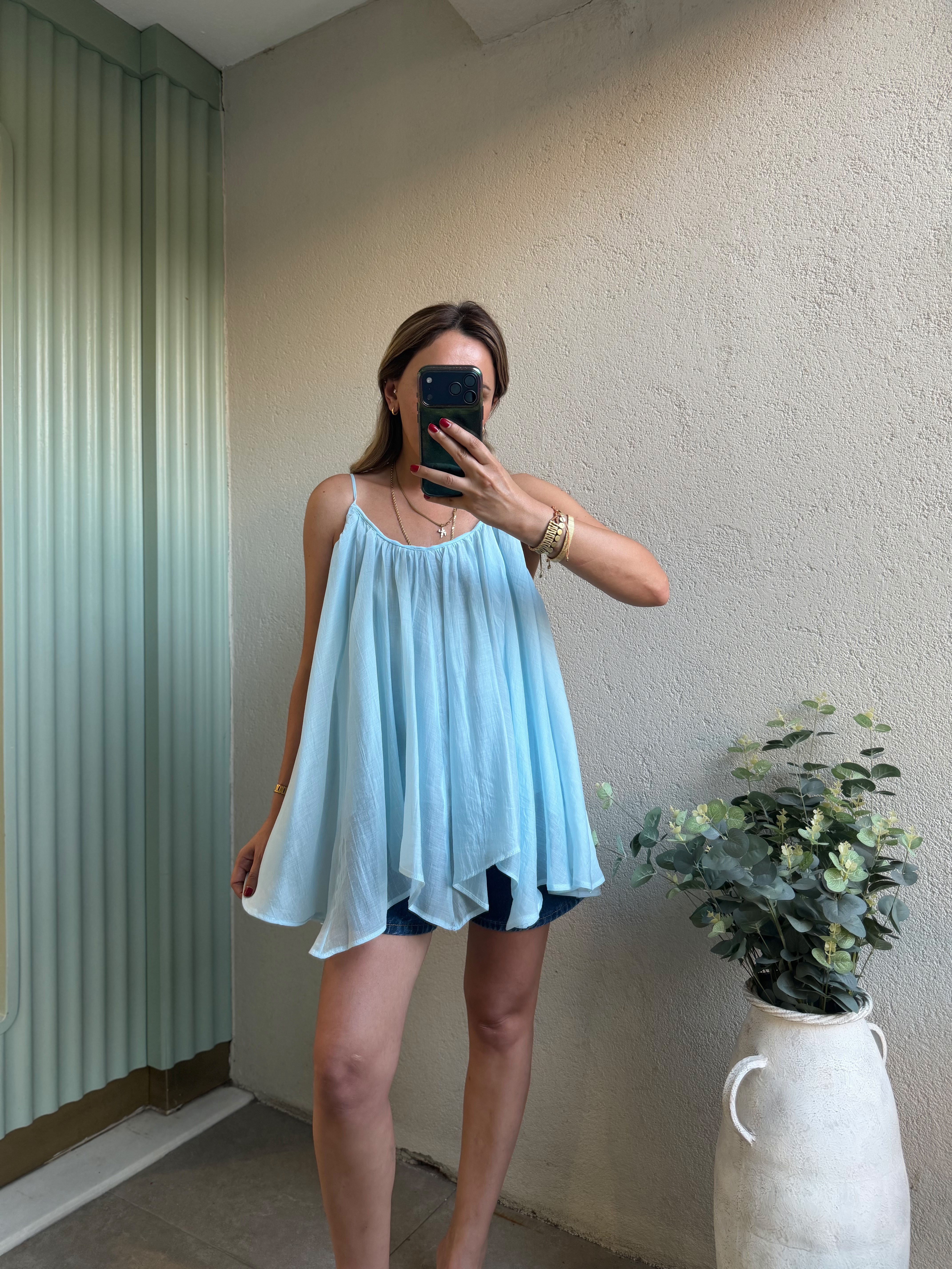 5090 Bebe Mavi Askılı Bluz