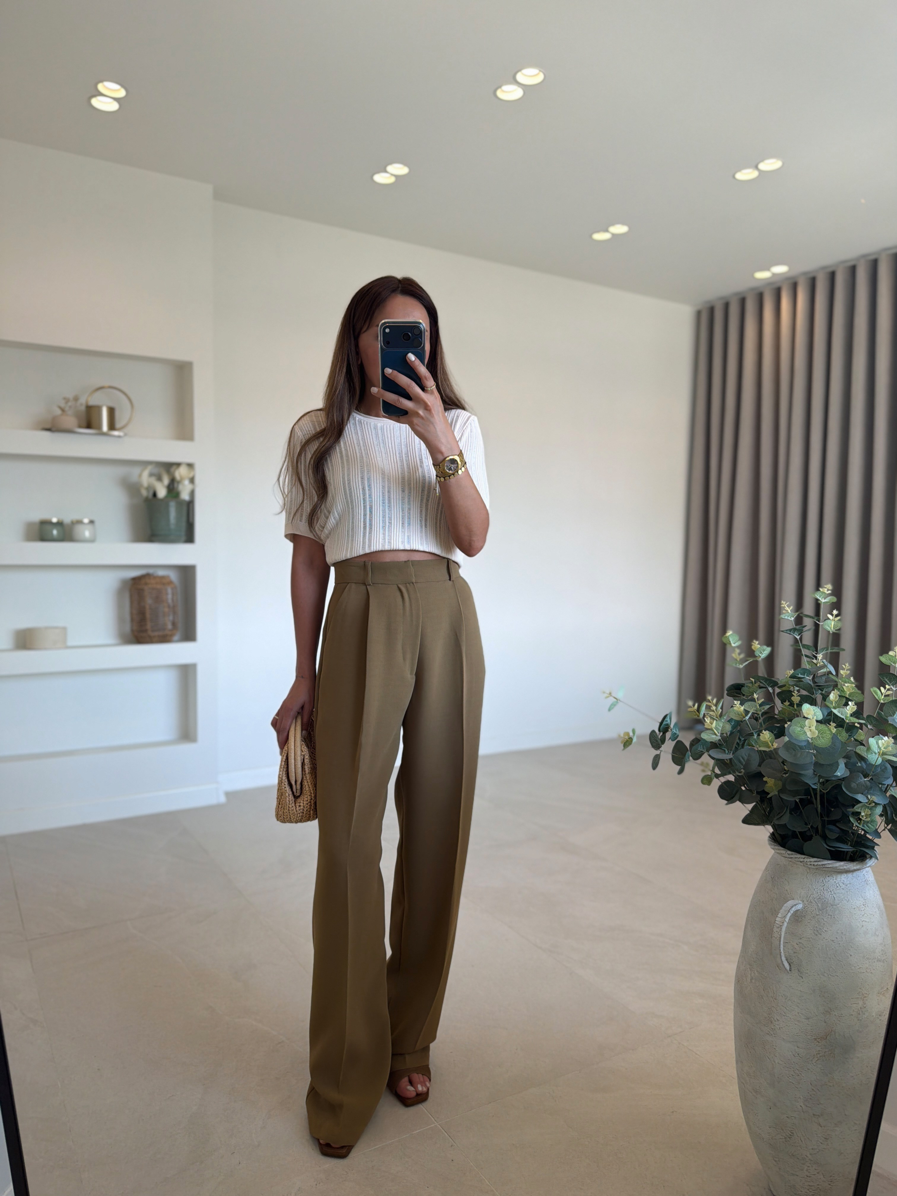 51024 Açık Haki Düz Kesim Palazzo Pantolon 