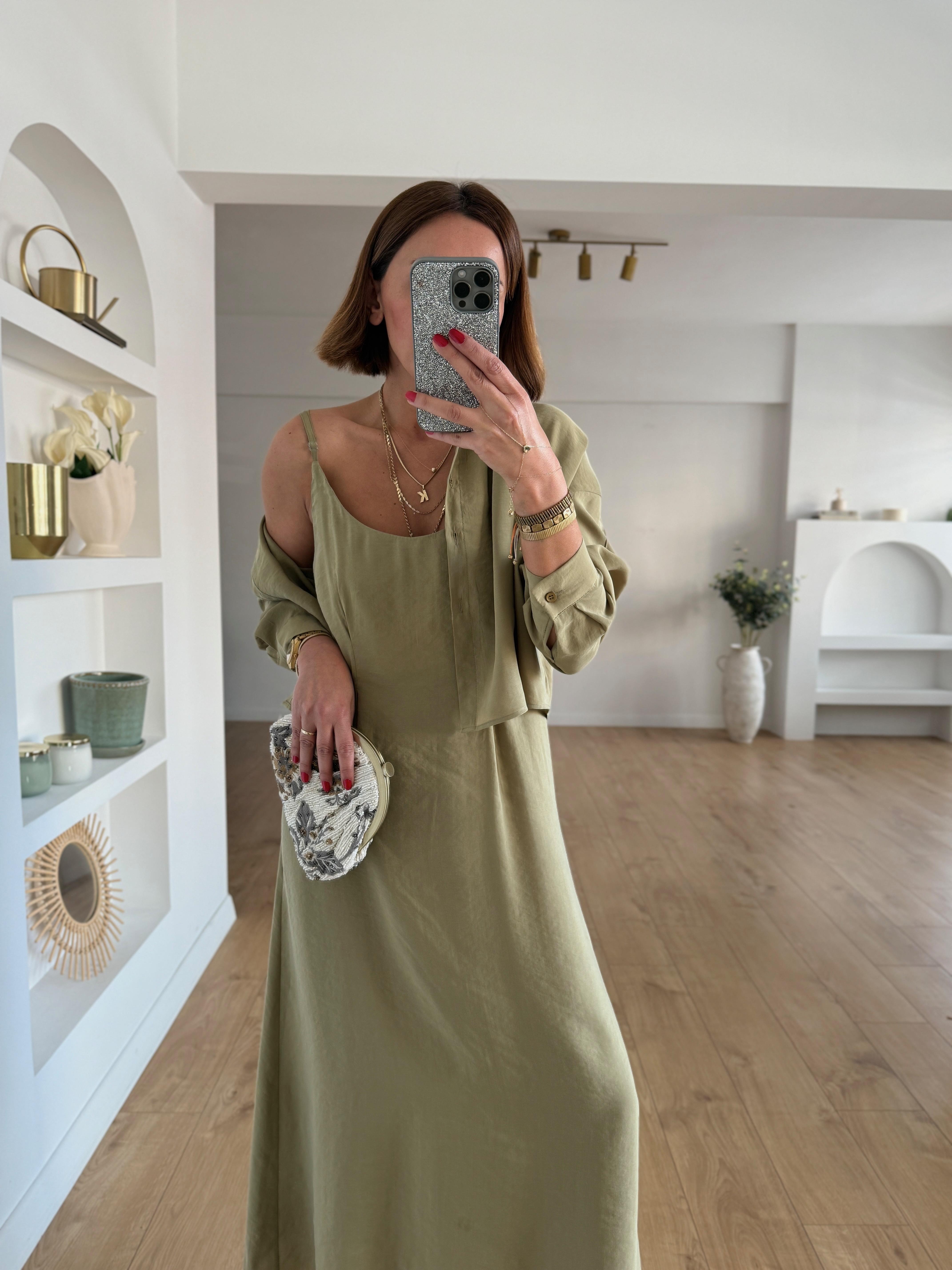 51153 Haki Gömlek Elbise Takım