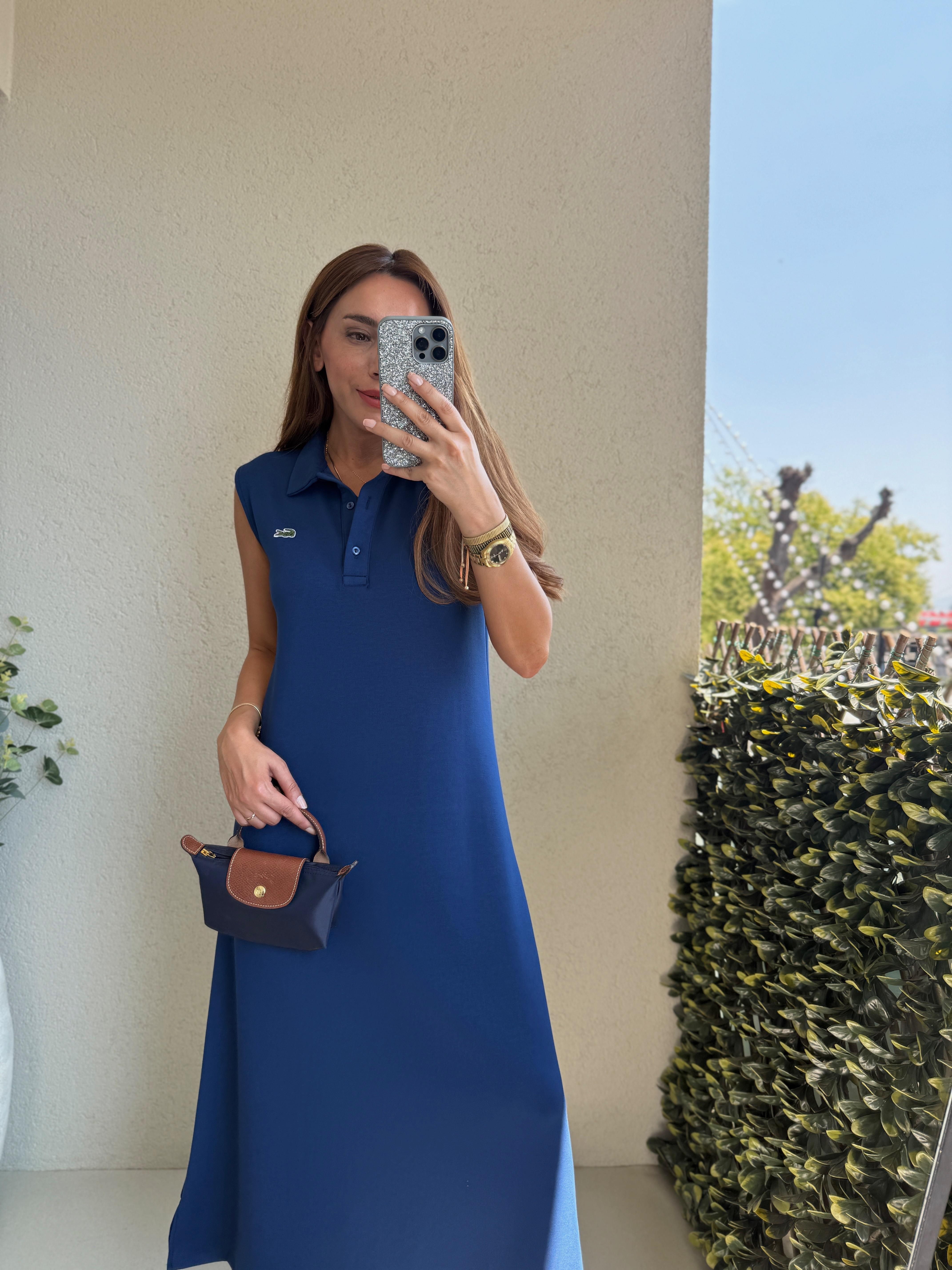 Anna Lcst Muadil Sıfır Kol Saks Mavisi Modal Elbise