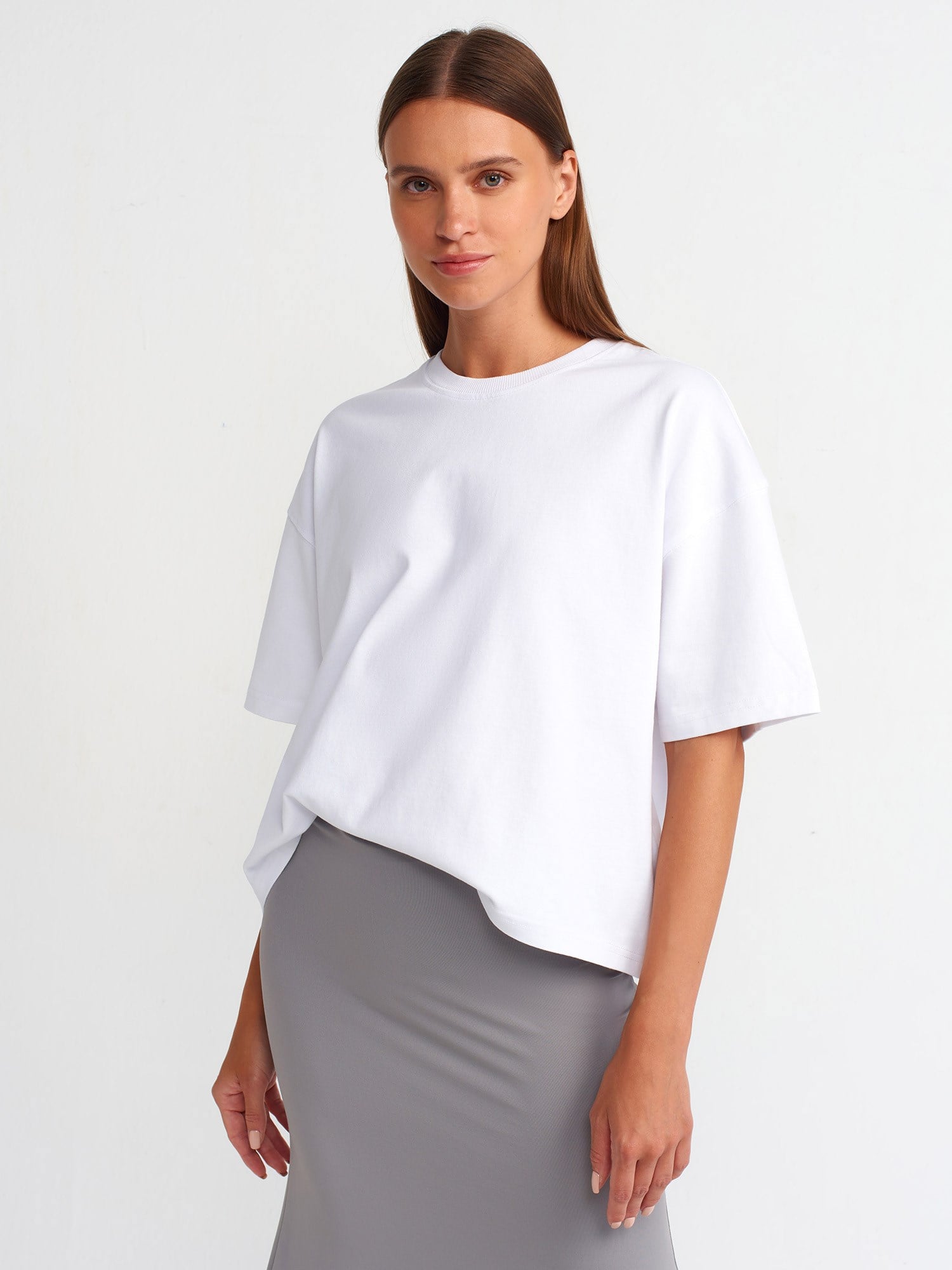 Dilvin 31017 %100 Pamuk Basic T-Shirt- Beyaz