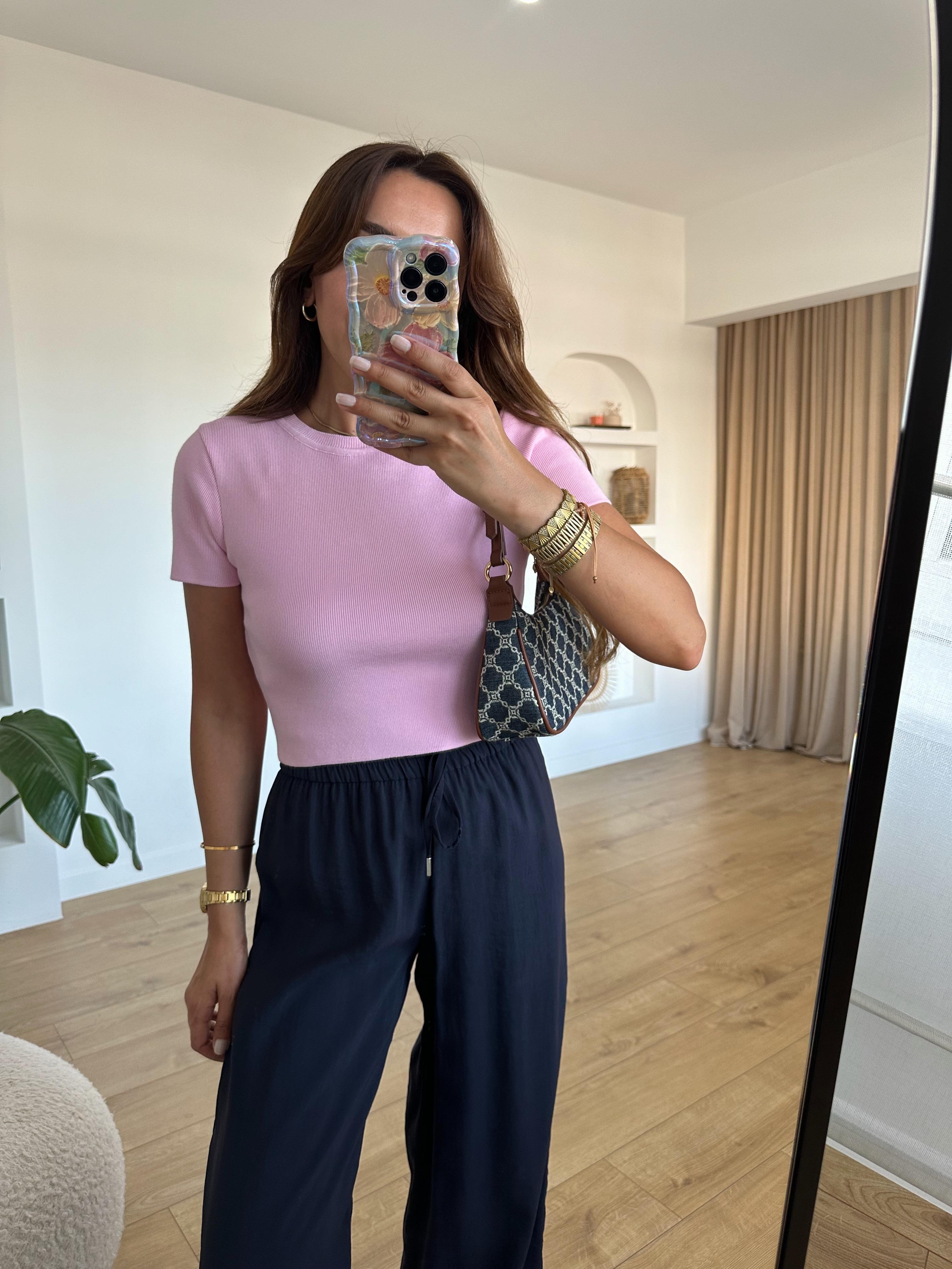 DİLVİN PETRA PEMBE KISA KOLLU PREMIUM TRİKO
