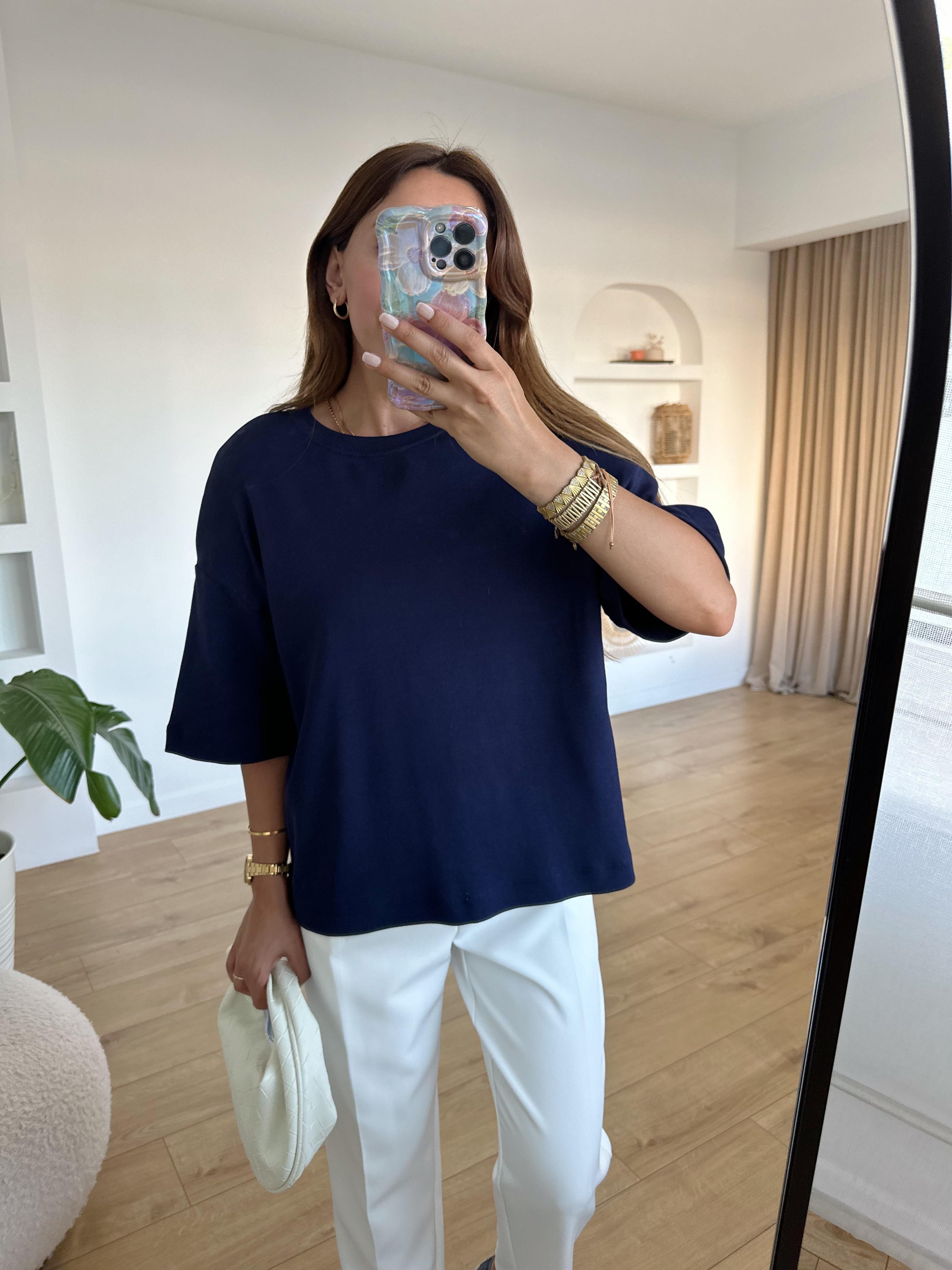 DİLVİN PREMIUM LACİVERT OMZU VATKALI TİŞÖRT