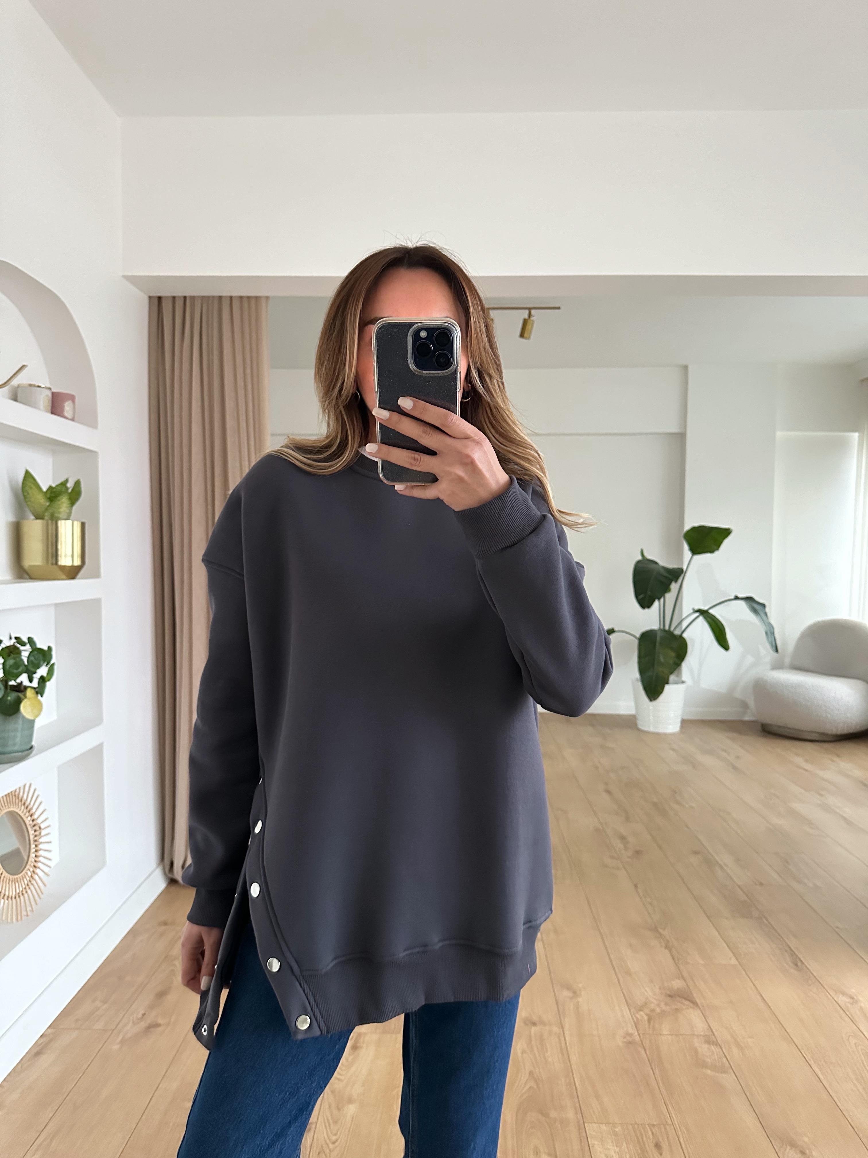FÜME OVERSIZE ÇITÇITLI KALIN SWEAT