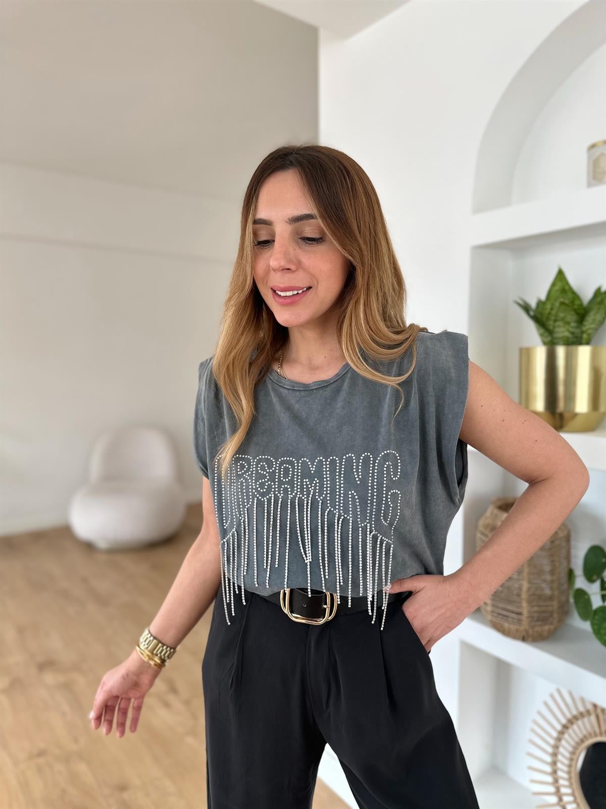 FÜME TAŞLI TİŞÖRT
