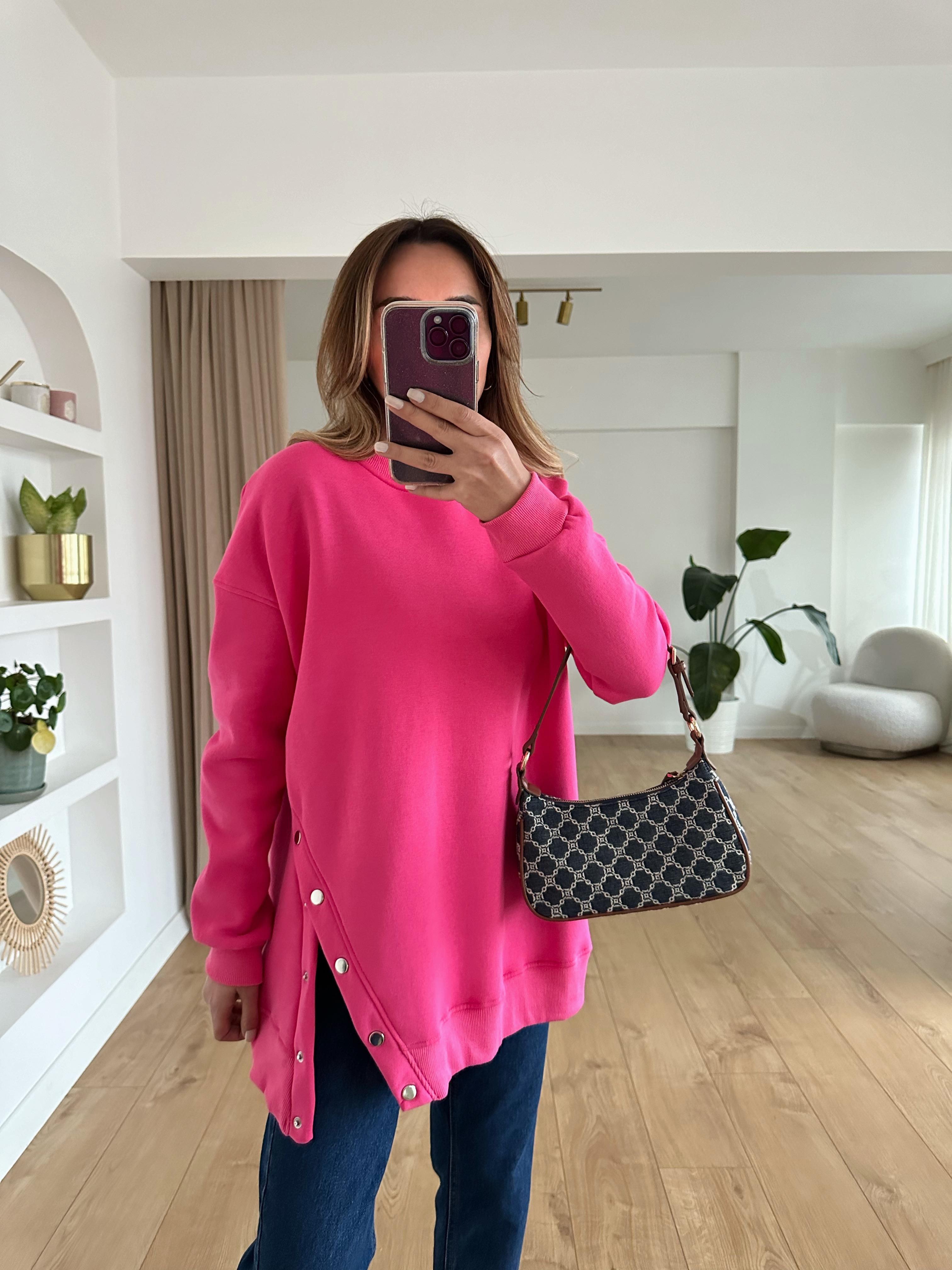 FUŞYA OVERSIZE ÇITÇITLI KALIN SWEAT