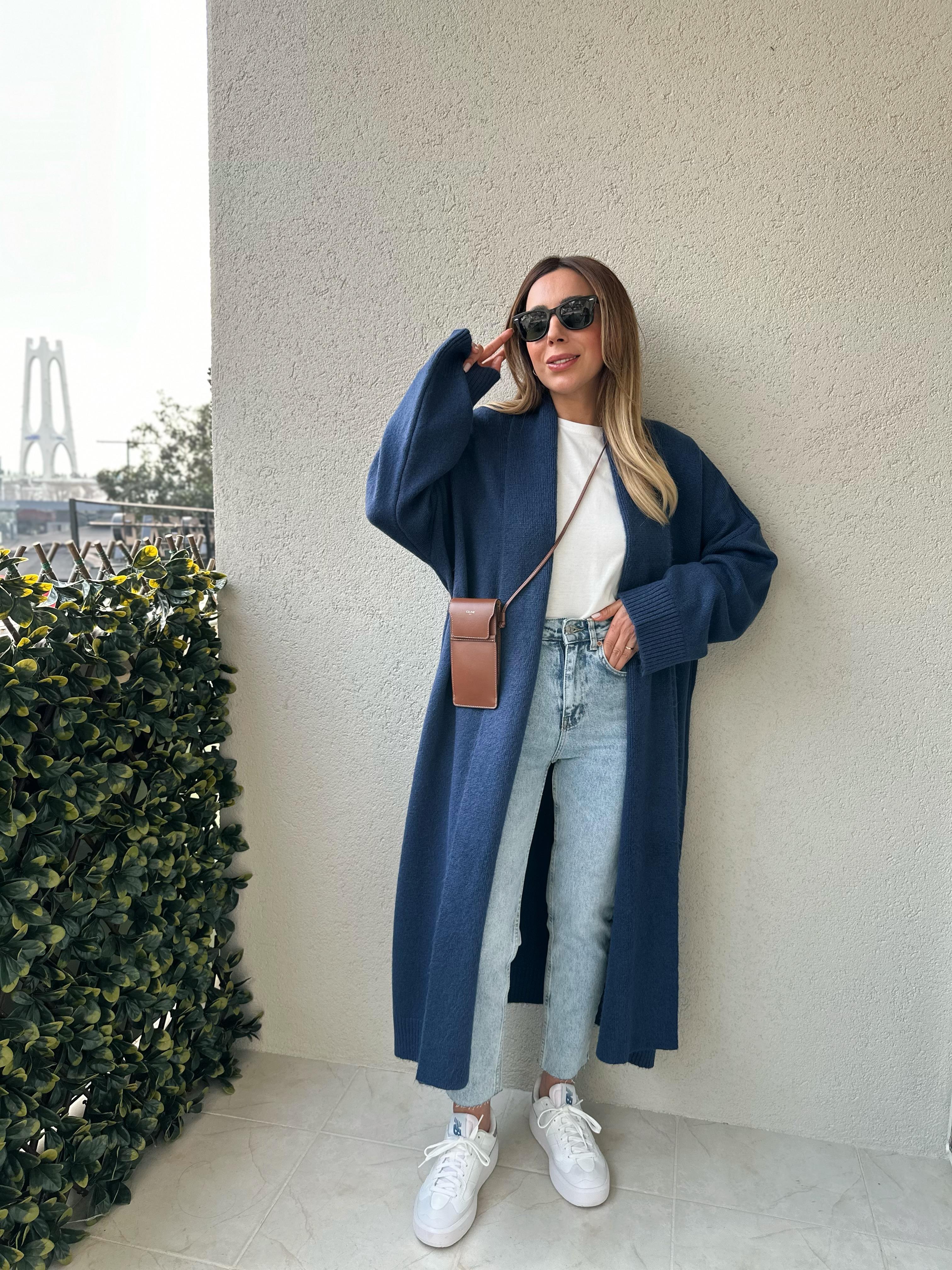 İNDİGO  ŞAL YAKA OVERSIZE UZUN HIRKA