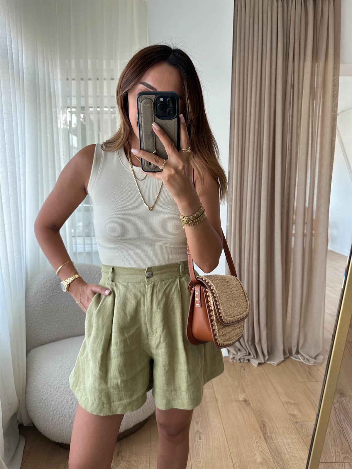 JANE KREM BİSİKLET YAKA FİTİLLİ KISA ATLET