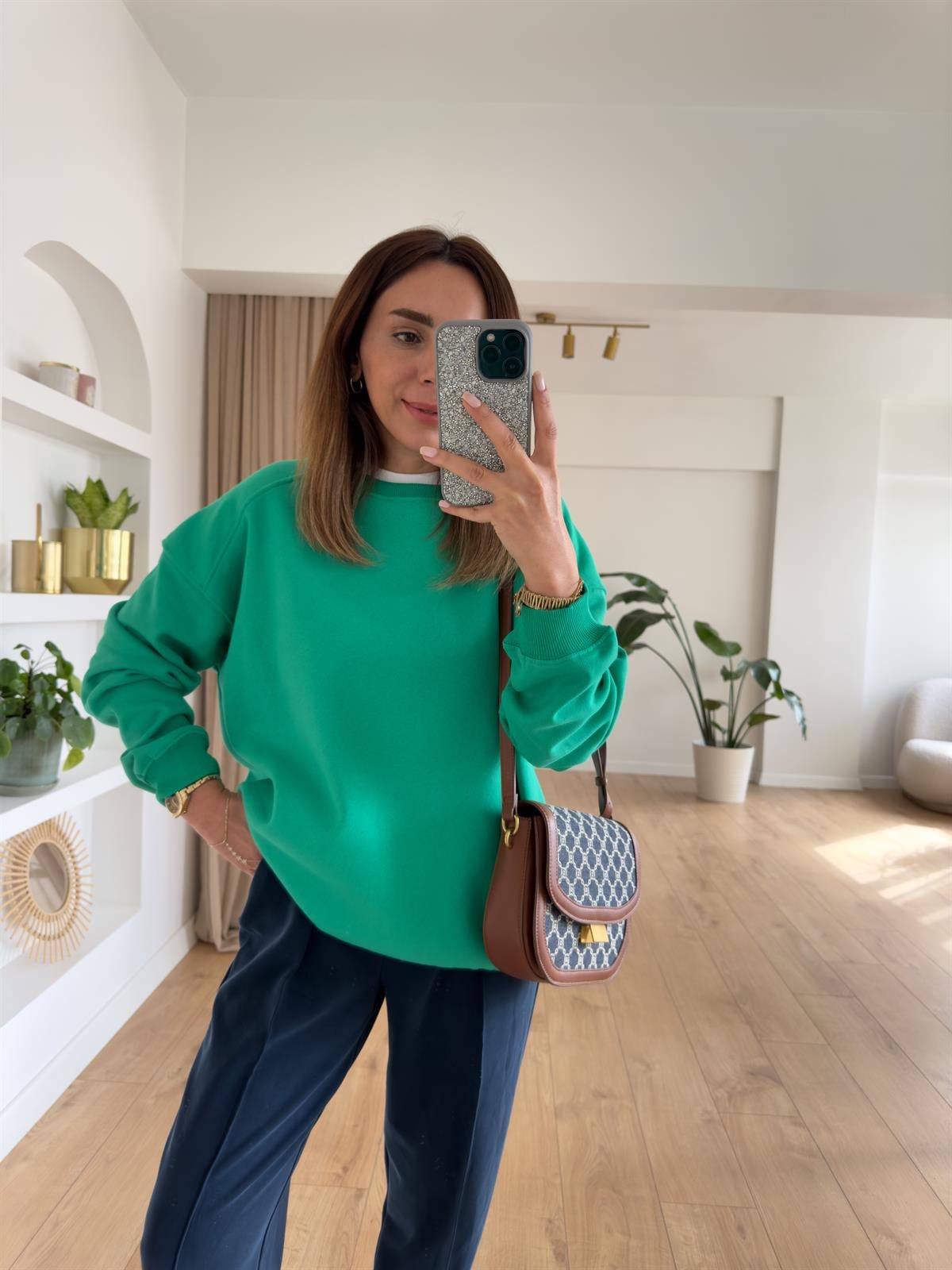 KAREN YEŞİL ŞARDONLU OVERSIZE SWEAT