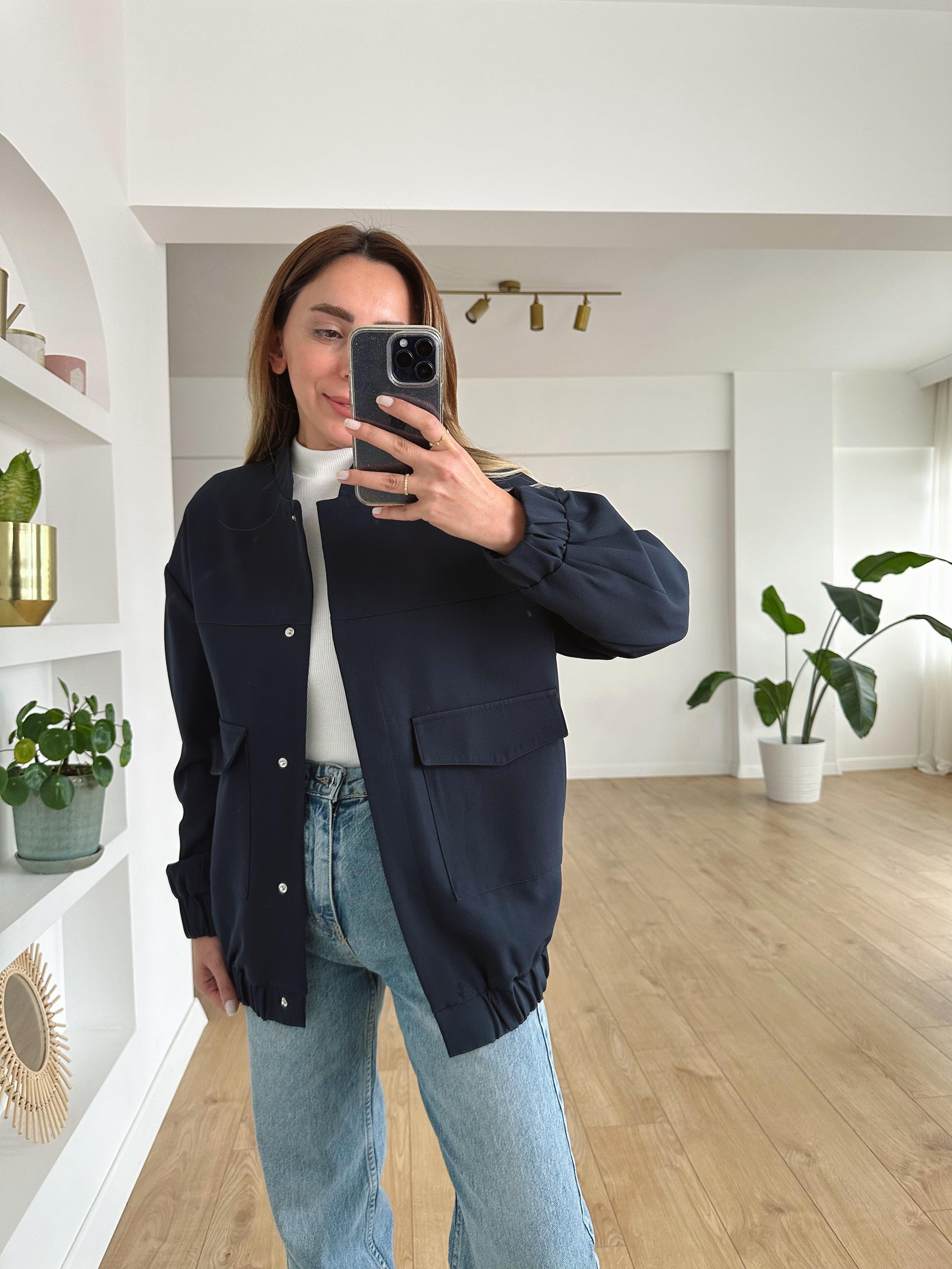 LACİVERT FERMUARLI BOMBER CEKET