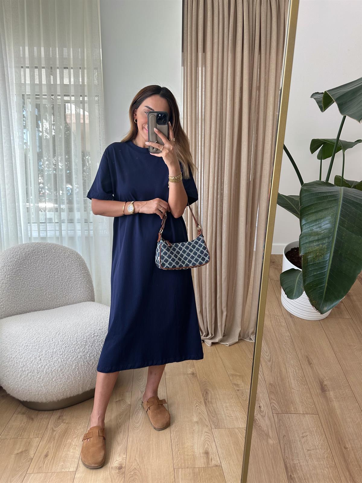 LACİVERT PAMUKLU BASIC ELBİSE
