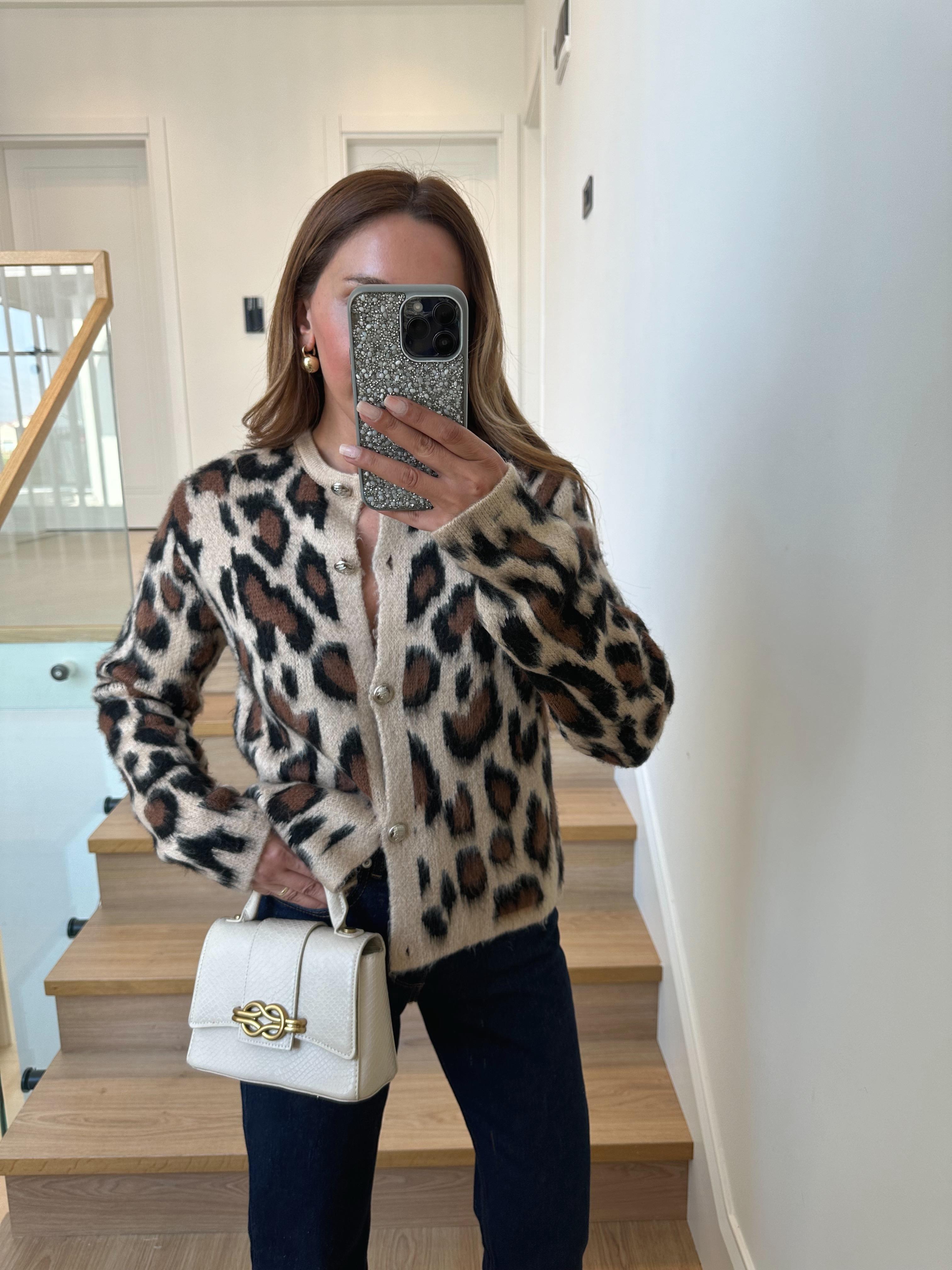 Leopar Desen Şardonlu Yumoş Hırka