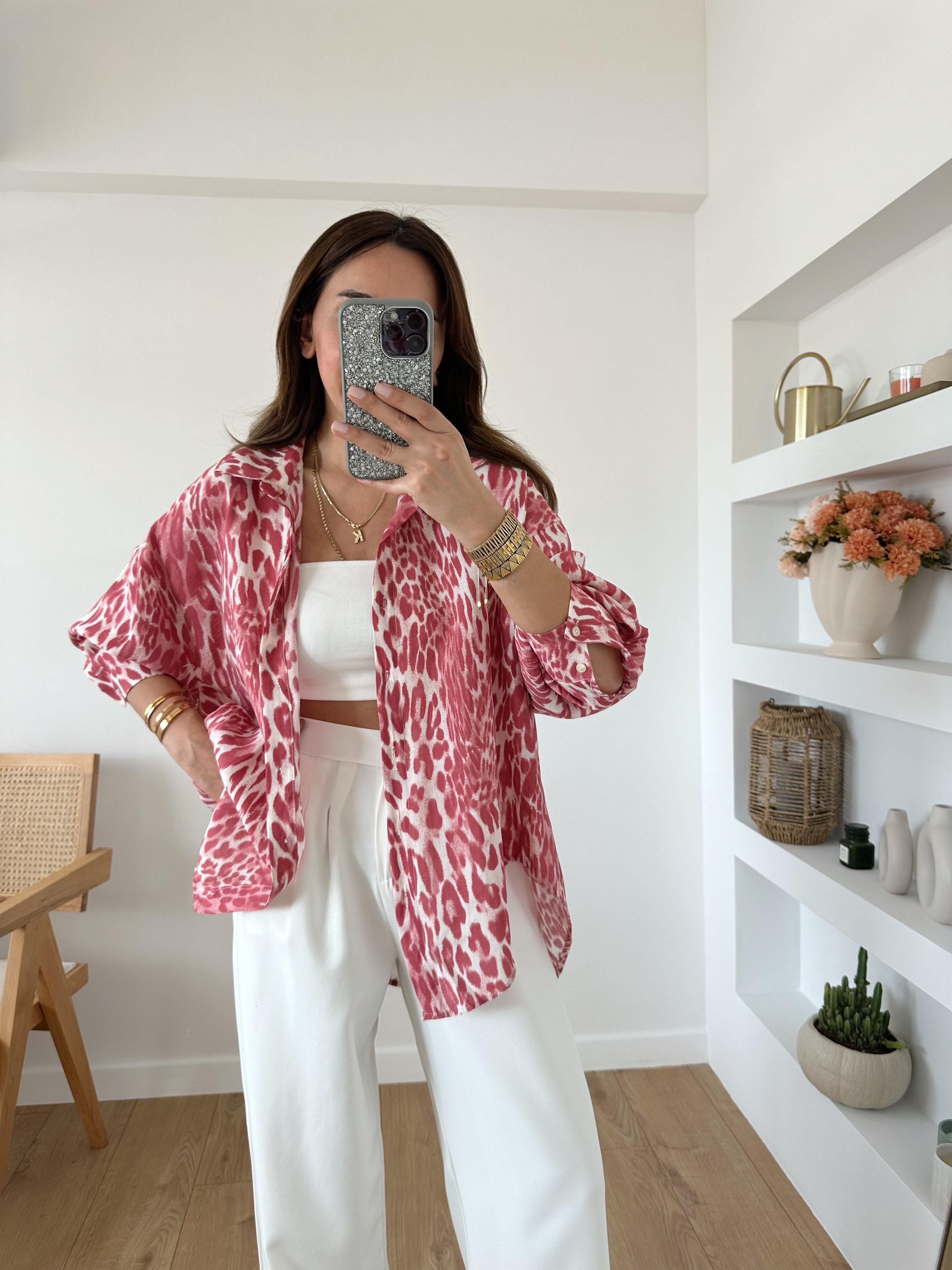 LEOPAR DESENLİ OVERSIZE GÖMLEK PEMBE