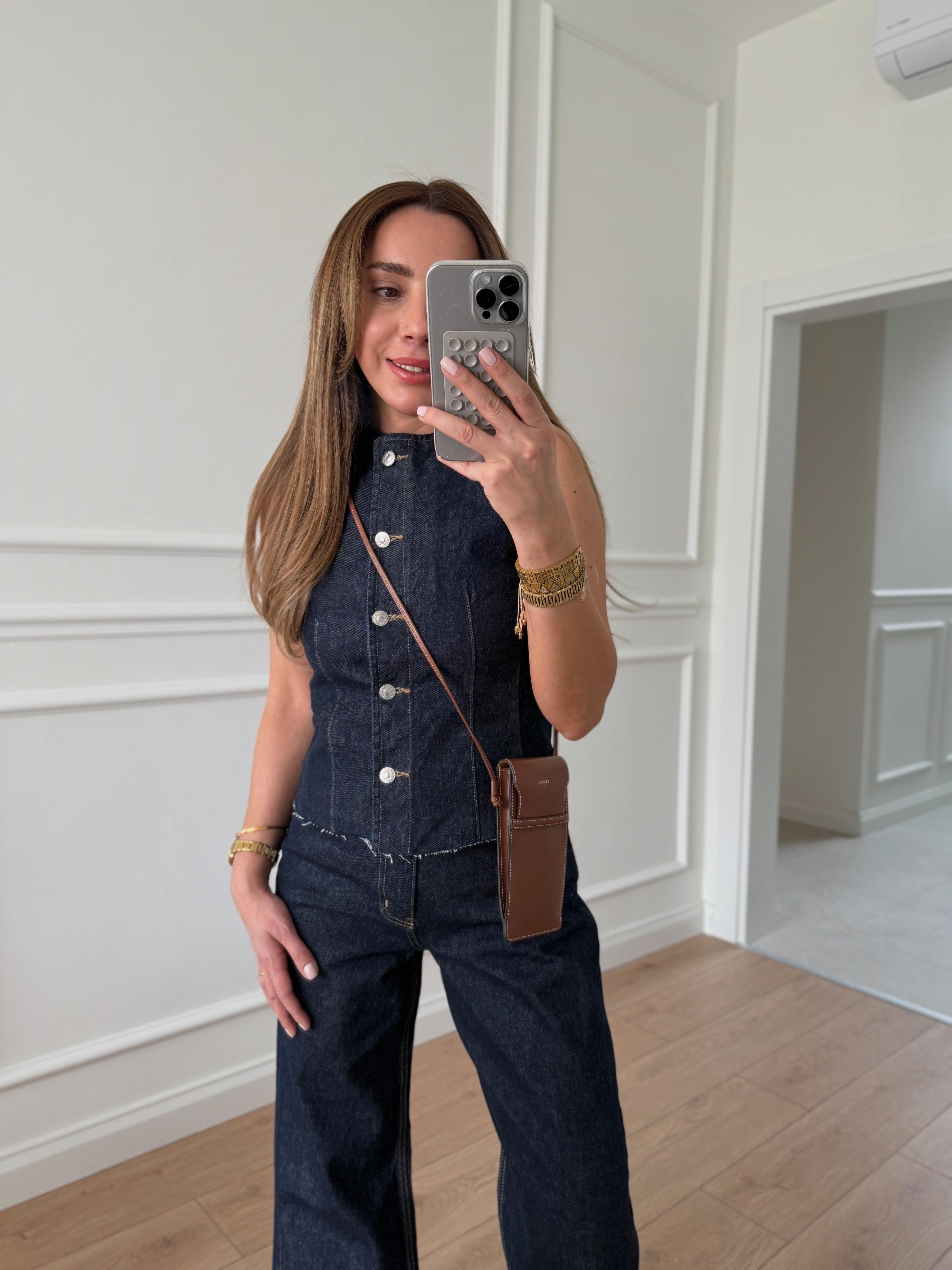 Low 0176 Denim Yelek Palazzo Takım