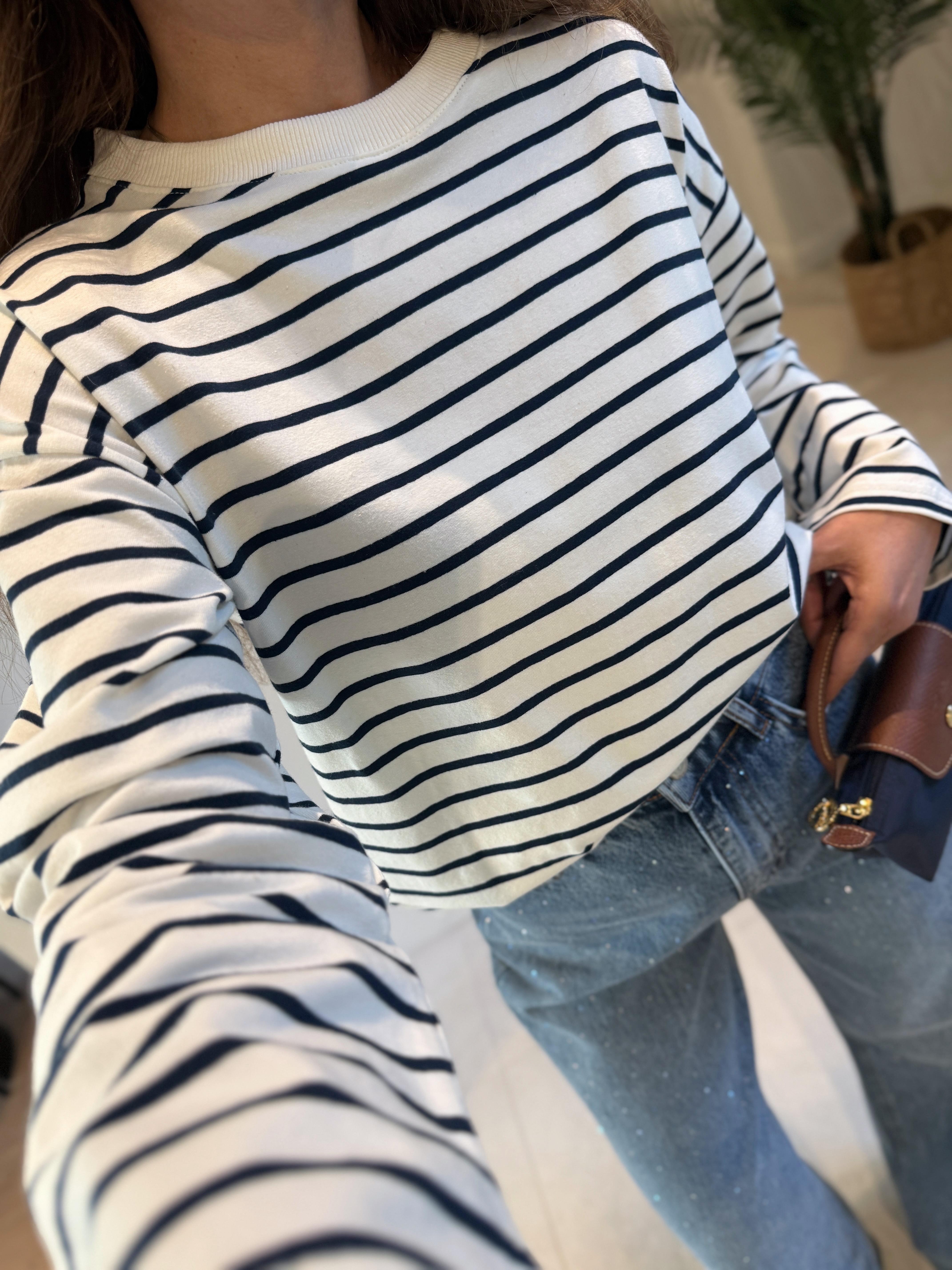 Low 0193 Lacivert Çizgili Uzun Kol Sweatshirt