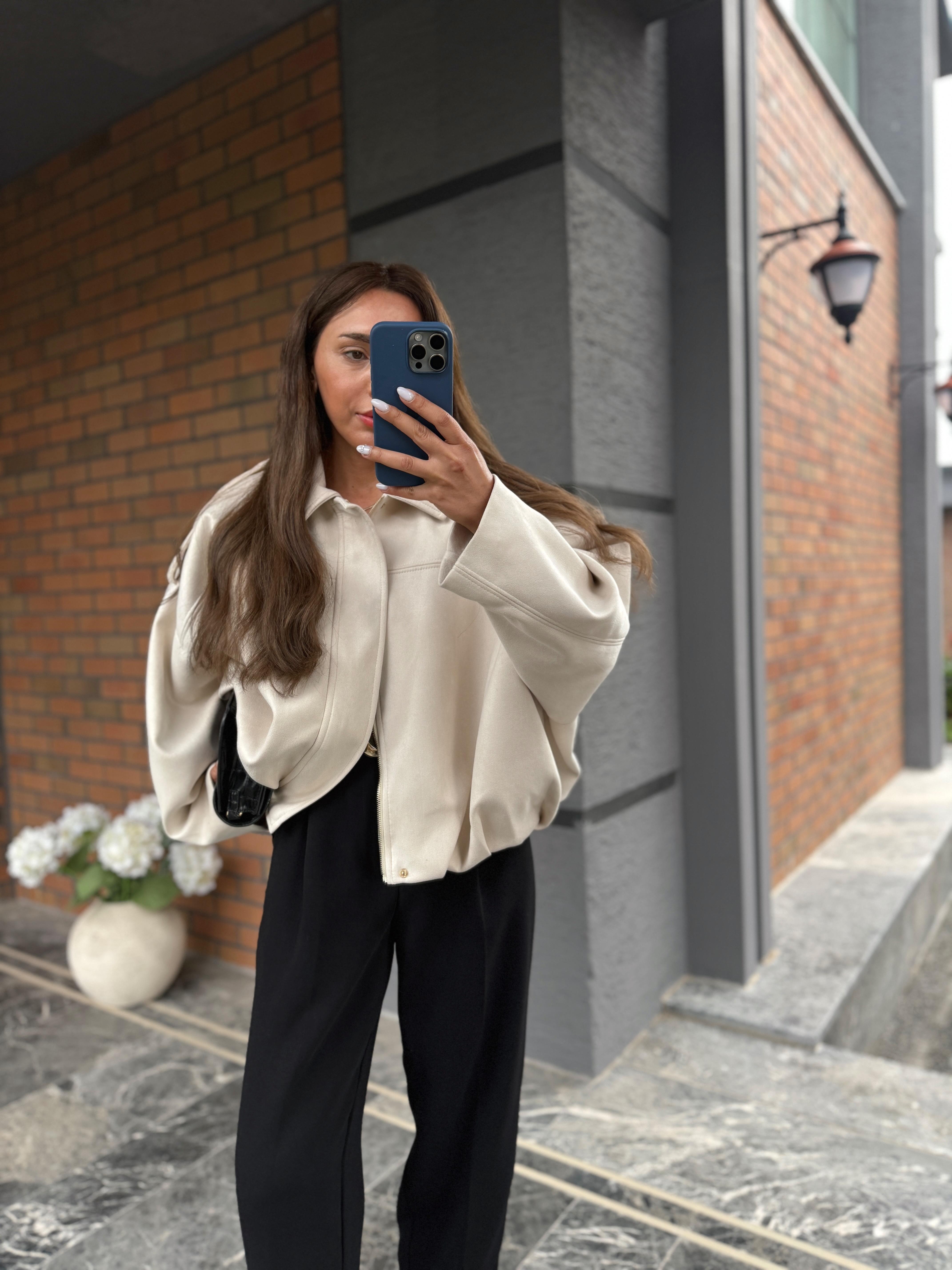 Low 0563 Balon Bomber Nubuk Krem Ceket