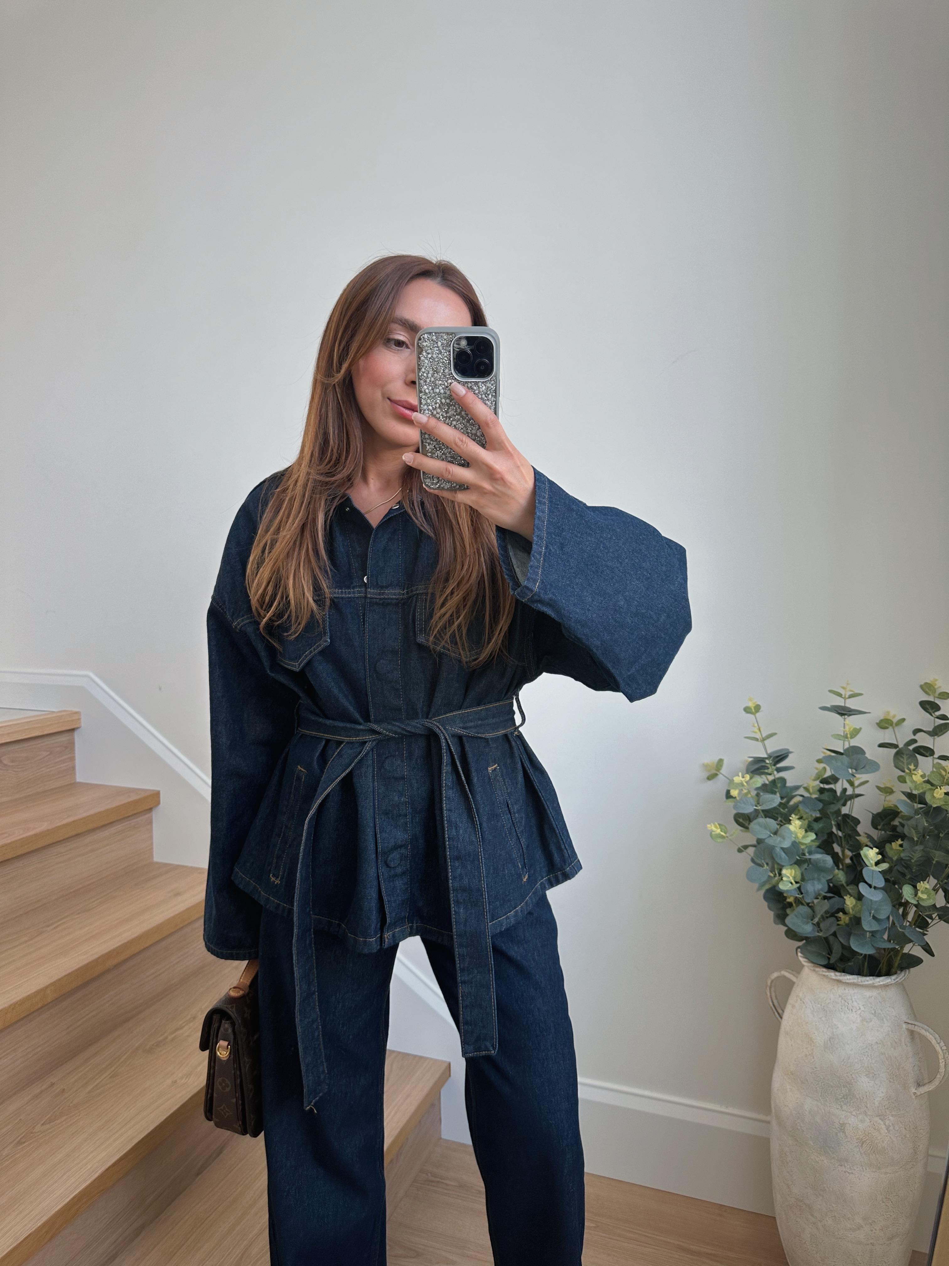 0275 İndigo Patlı Yaka Gömlek Denim Pantolon Takım