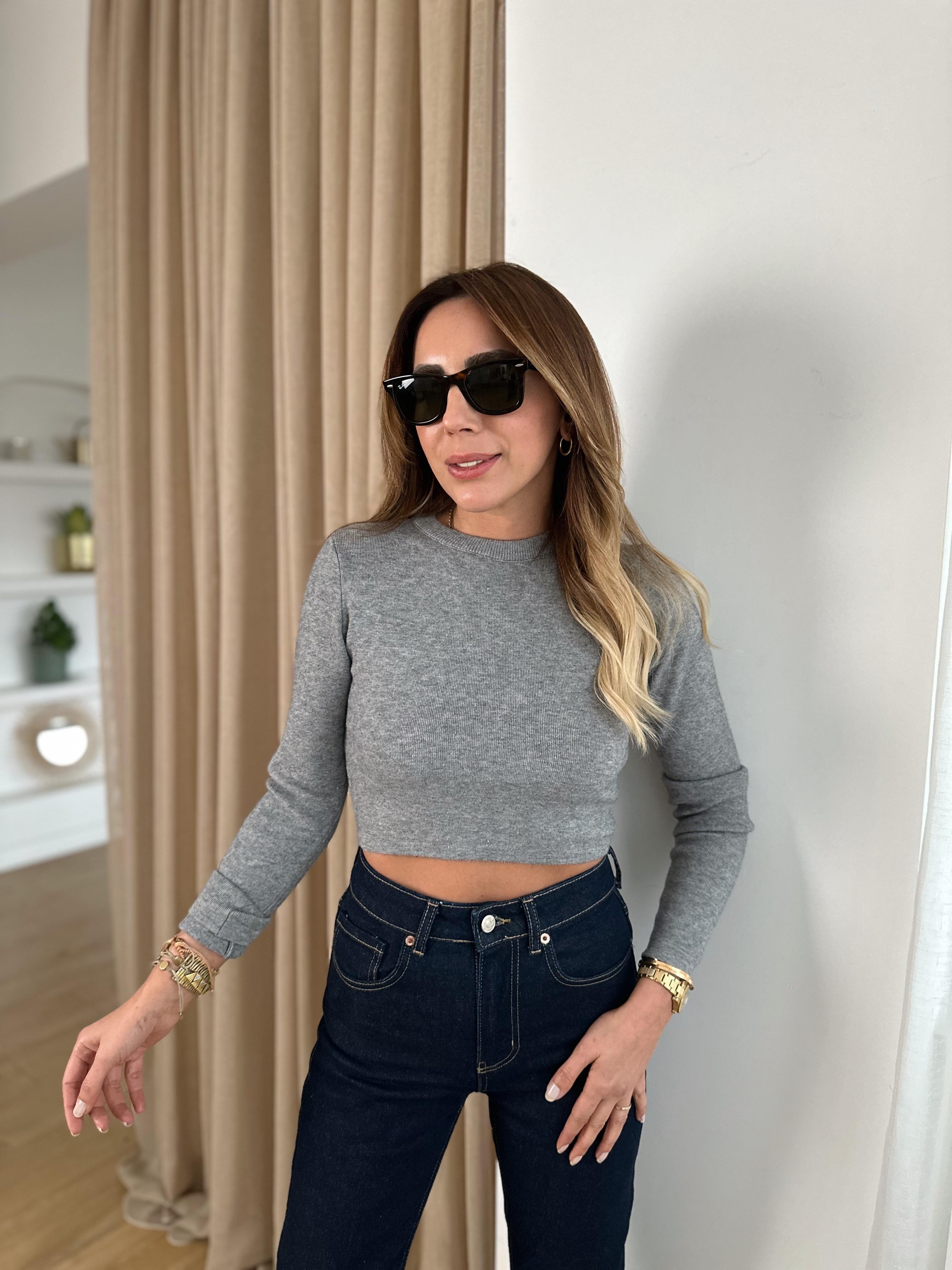 MD BİSİKLET YAKA KREM CROP TRİKO