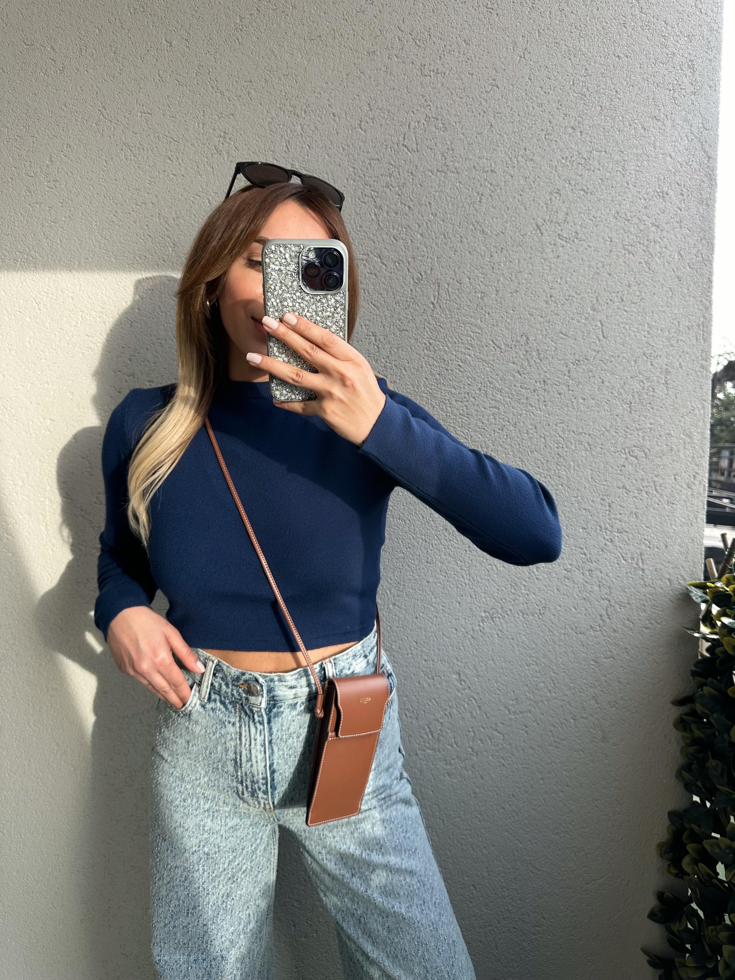 MD BİSİKLET YAKA LACİVERT CROP TRİKO