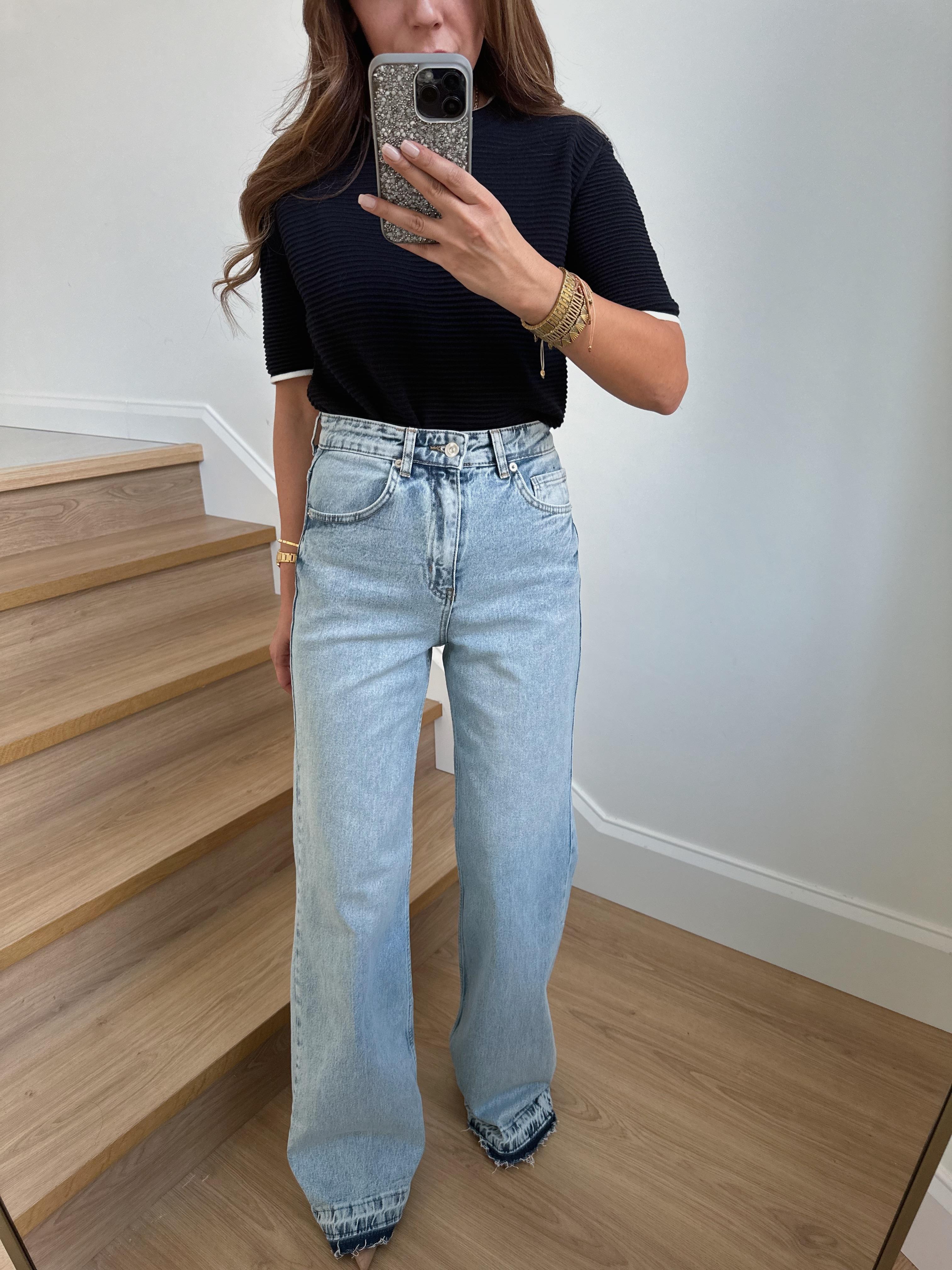 MD Muadil Buz Mavi Taşlamalı Wide Leg Jean