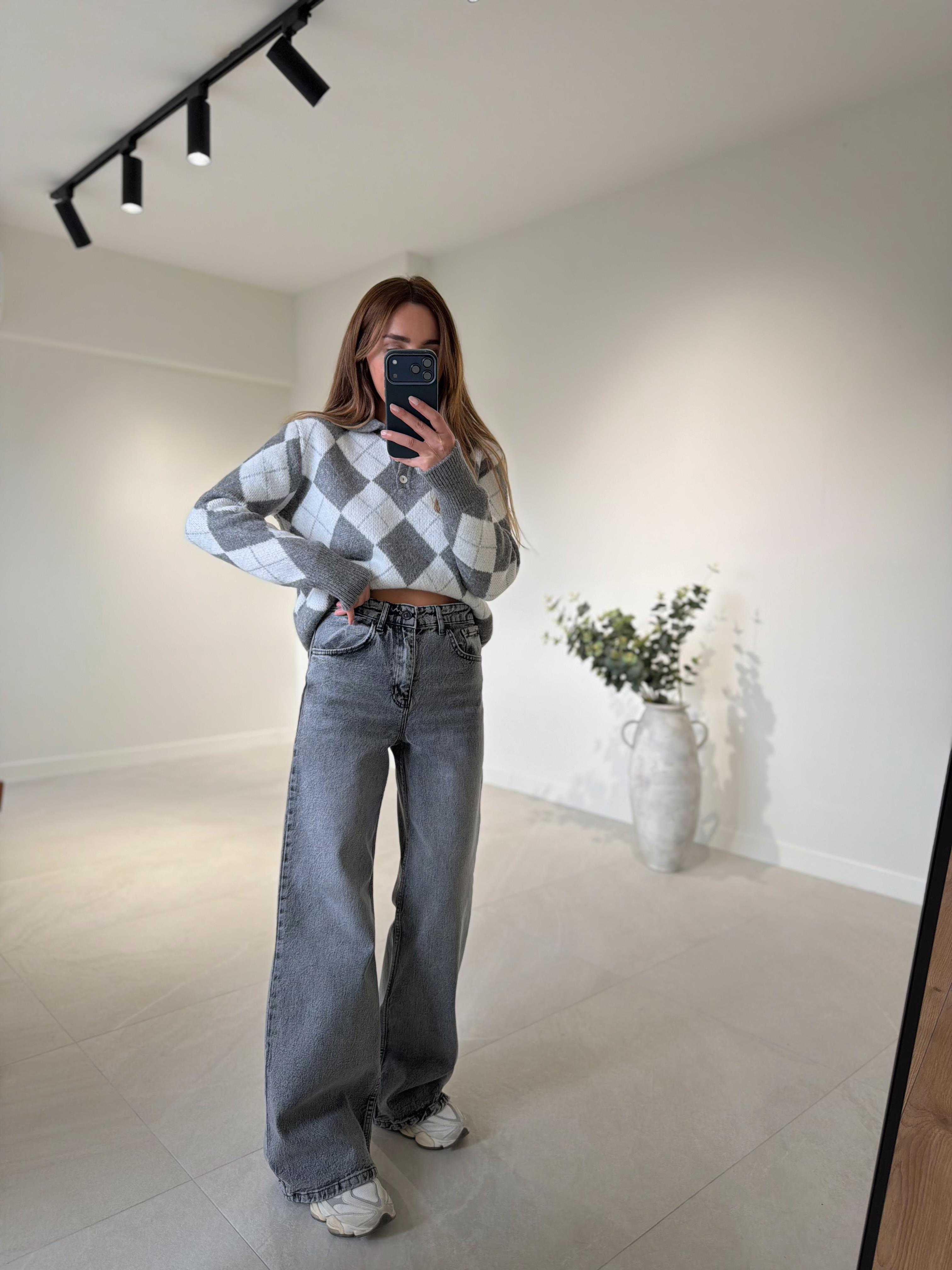 MD Muadil Koyu Gri Wide Leg Jean