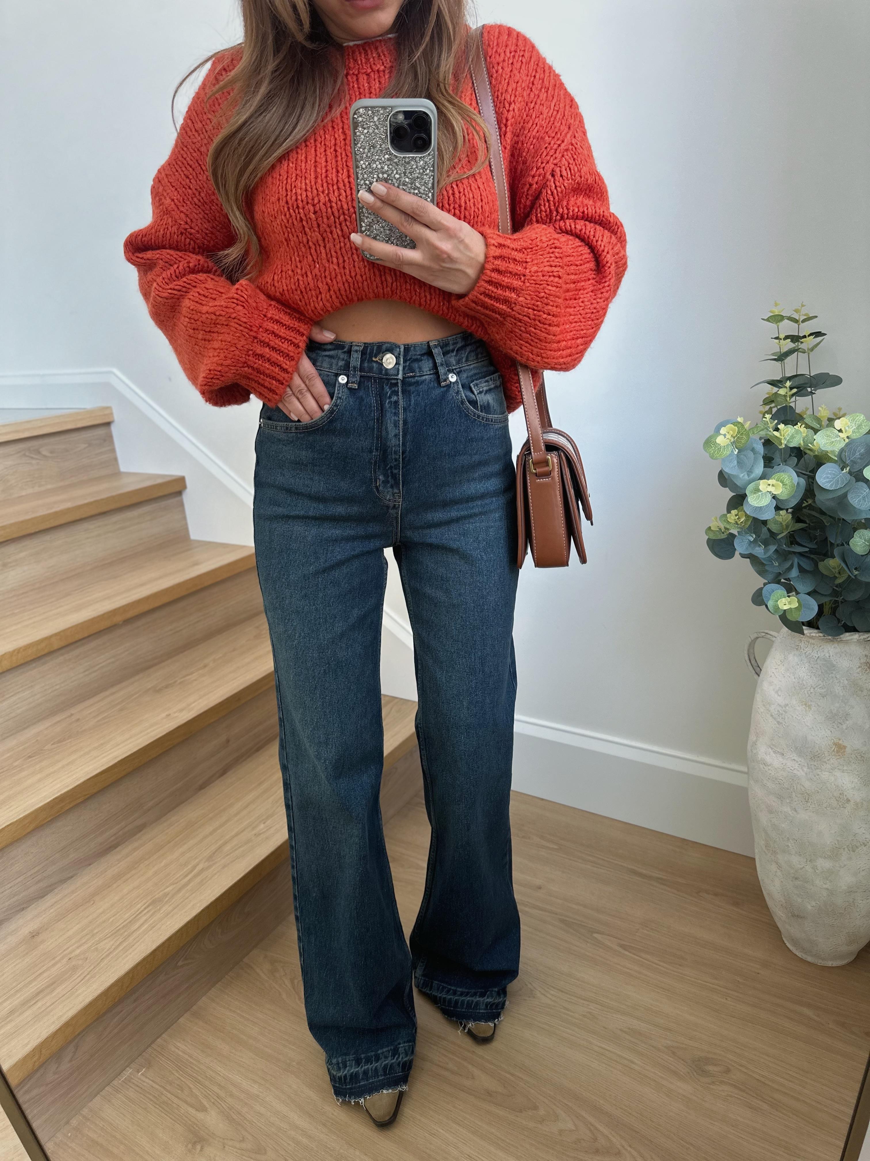MD Muadil Koyu Mavi Taşlamalı Wide Leg Jean