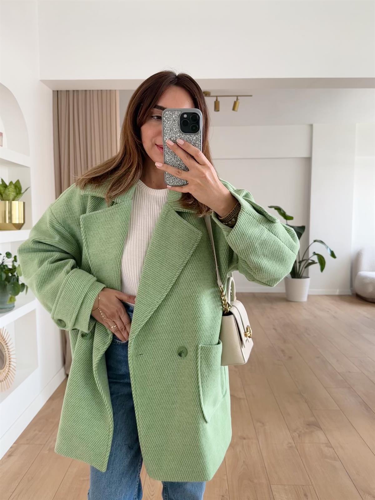 MİNT ASTARLI DÜŞÜK OMUZ OVERSIZE KABAN 
