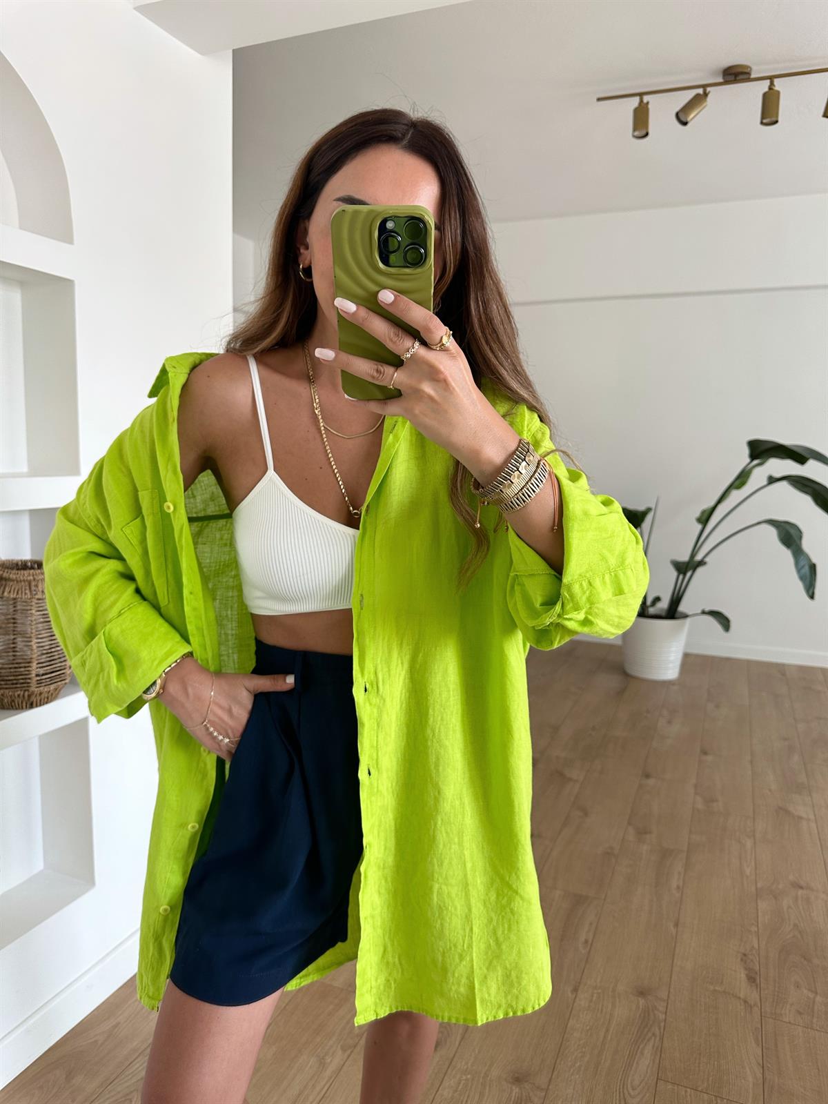 NEON  HAM KETEN OVERSIZE TUNİK GÖMLEK