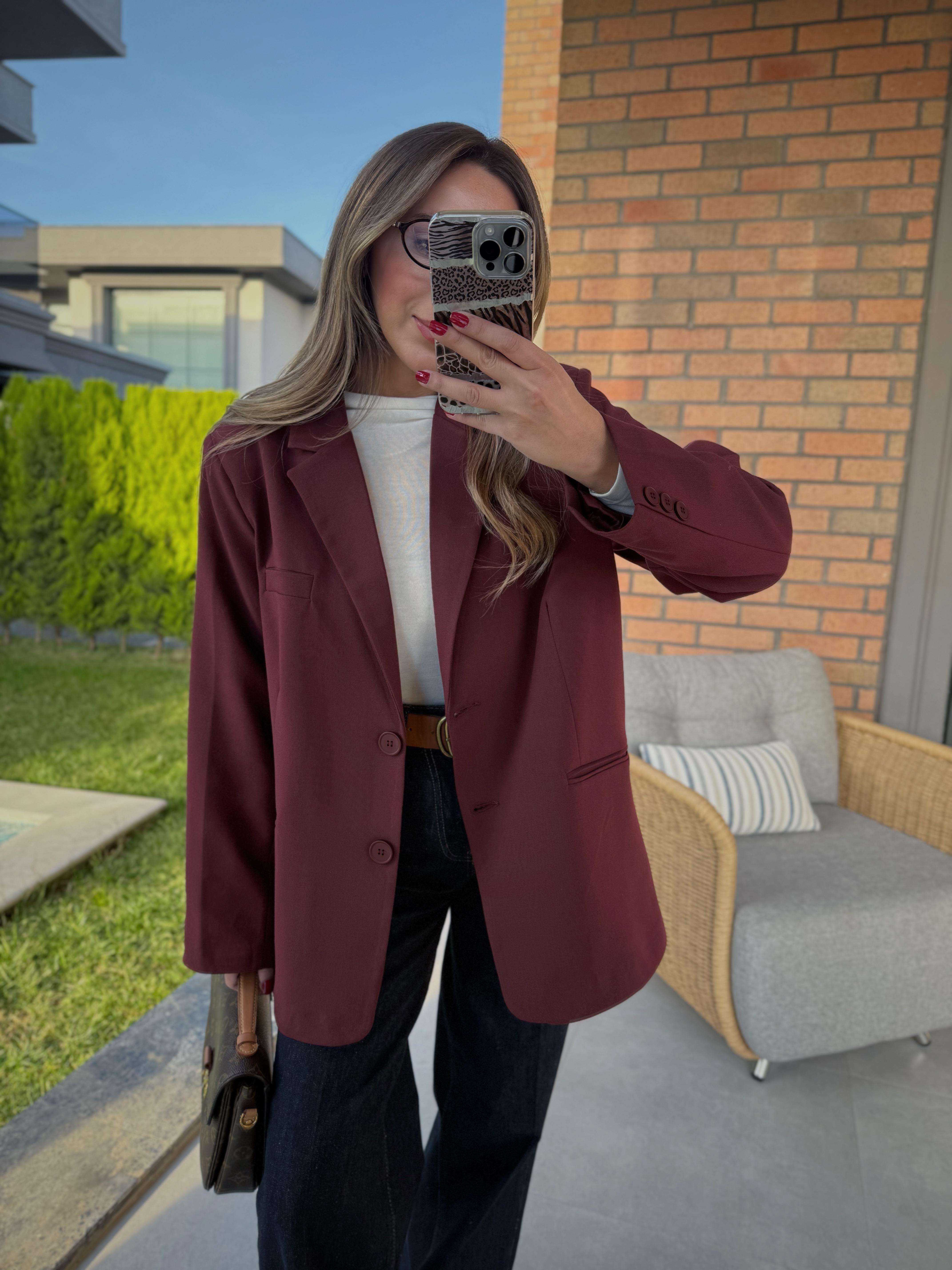 Palm Bordo Oversize Astarlı Blazer Ceket 