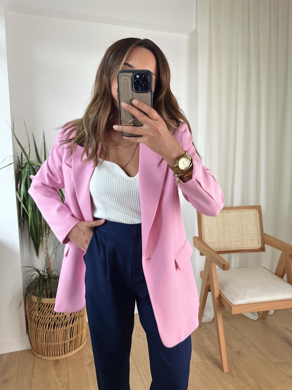 PEMBE ASTARLI BLAZER CEKET