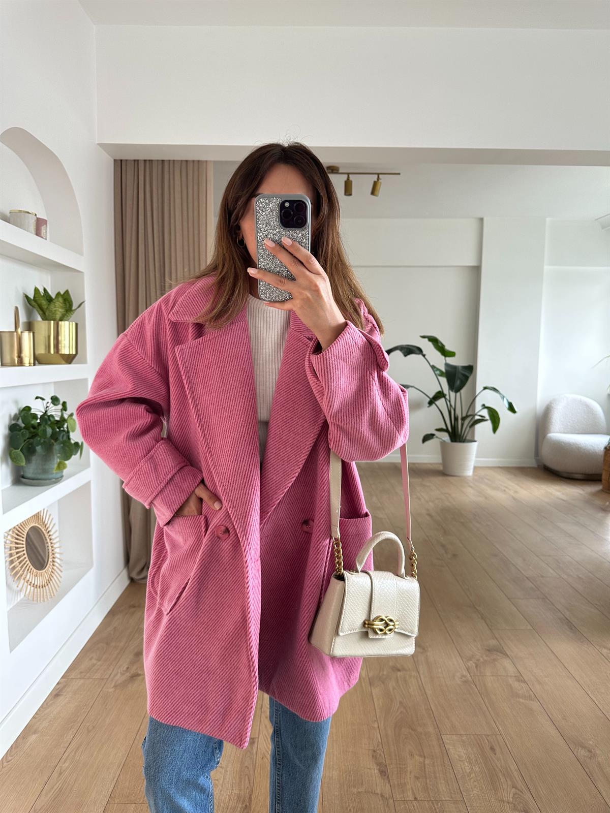 PEMBE ASTARLI DÜŞÜK OMUZ OVERSIZE KABAN 