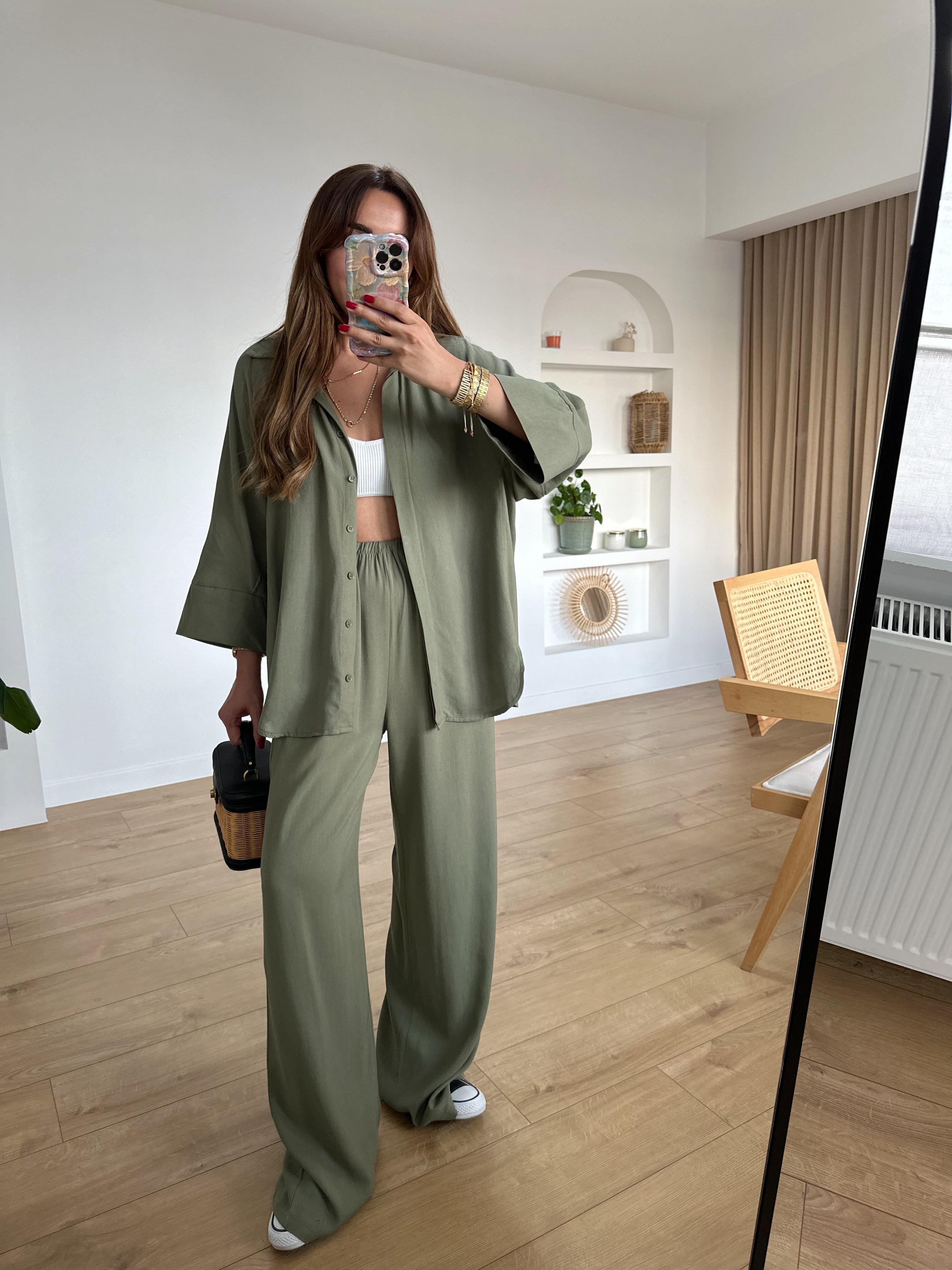 PEONY FAKİR KOL HAKİ KETEN KARIŞIMLI TAKIM
