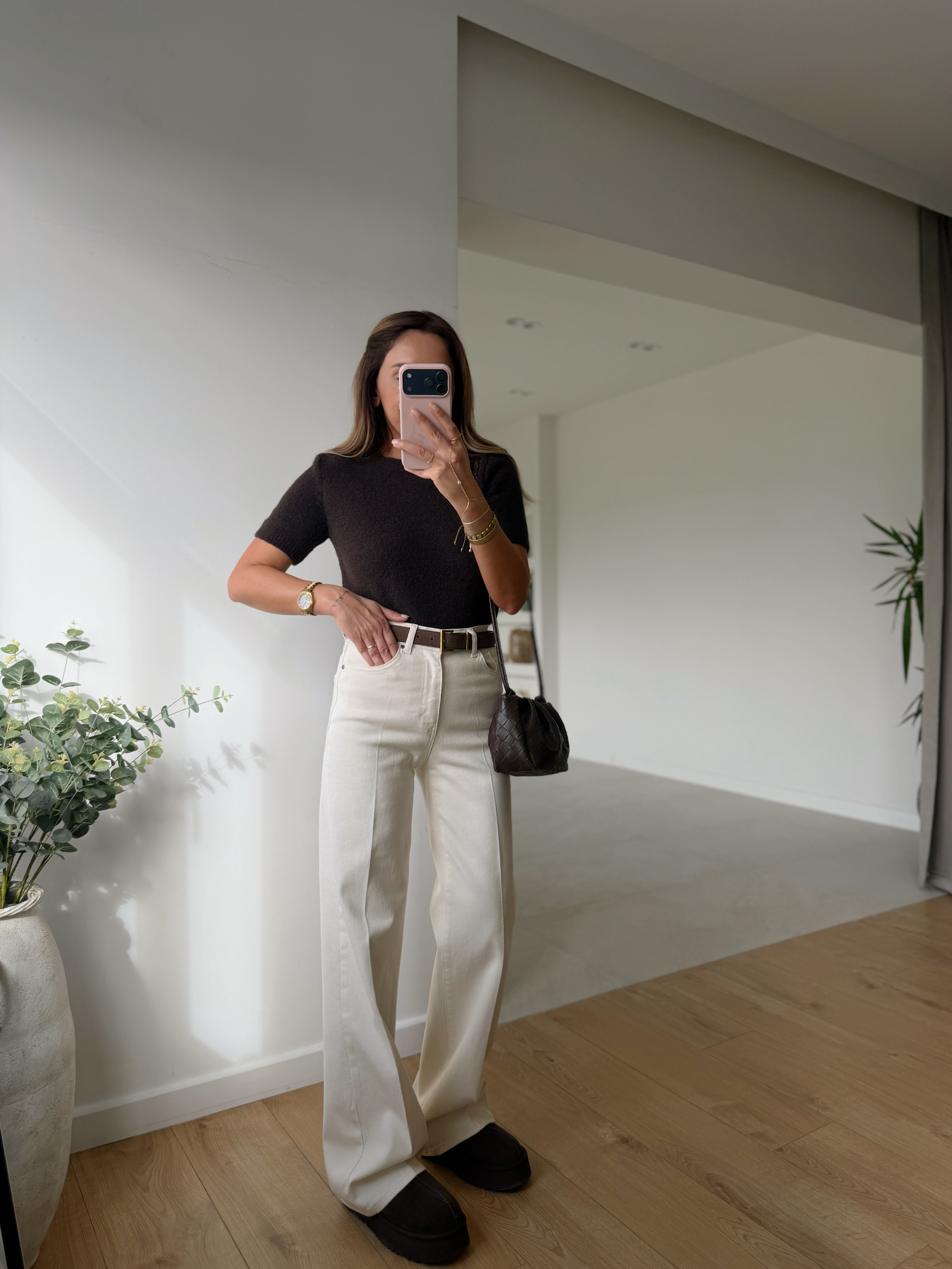 RM030 Bej Önü Çizgili Straight Jean 
